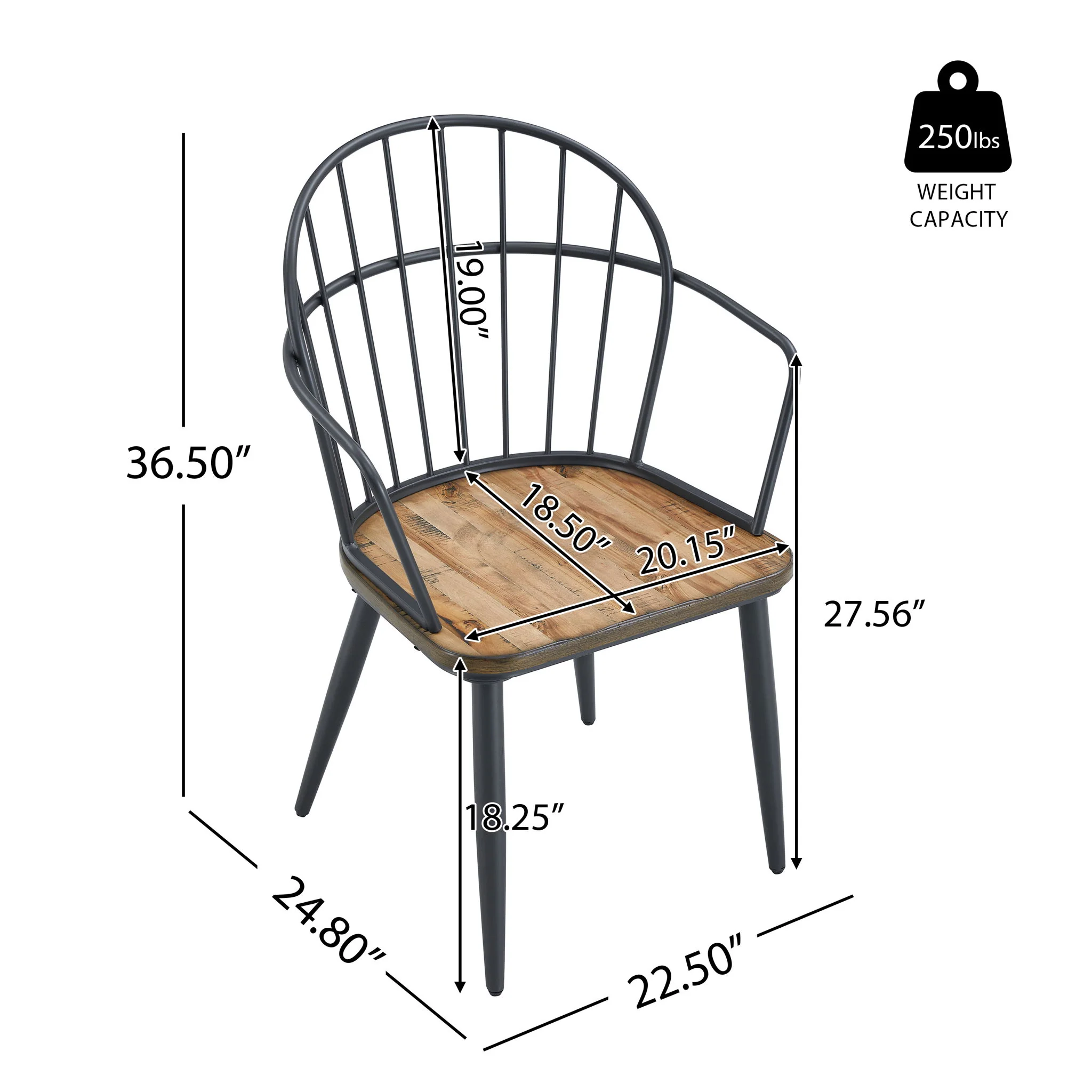 Industrial Inspired Indoor Dining Chair With Metal Legs And Birch (Set of 2) - Black / Natural - Image 6