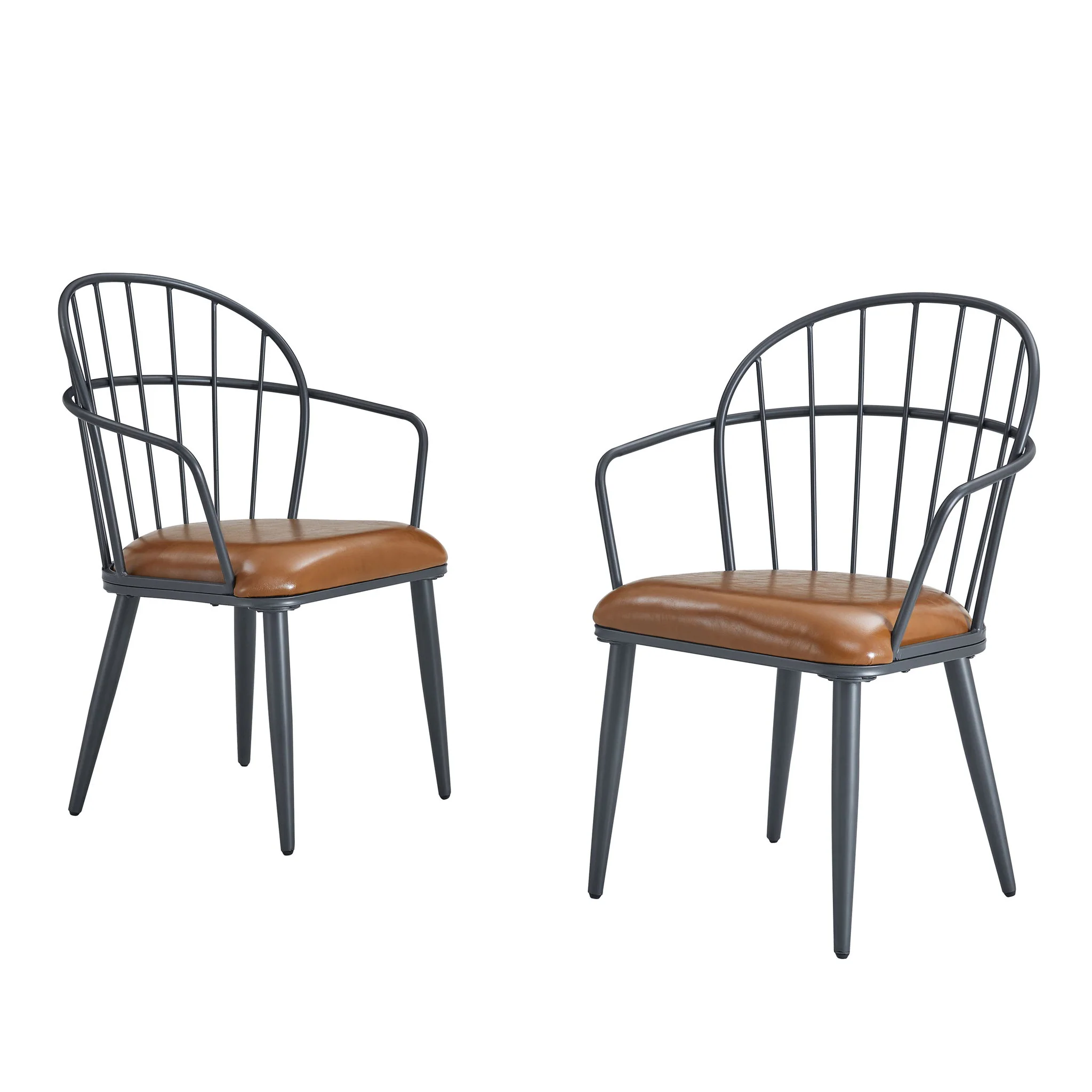Industrial Inspired Upholstered Dining Chair Set With Metal Legs (Set of 2) - Brown - Image 5
