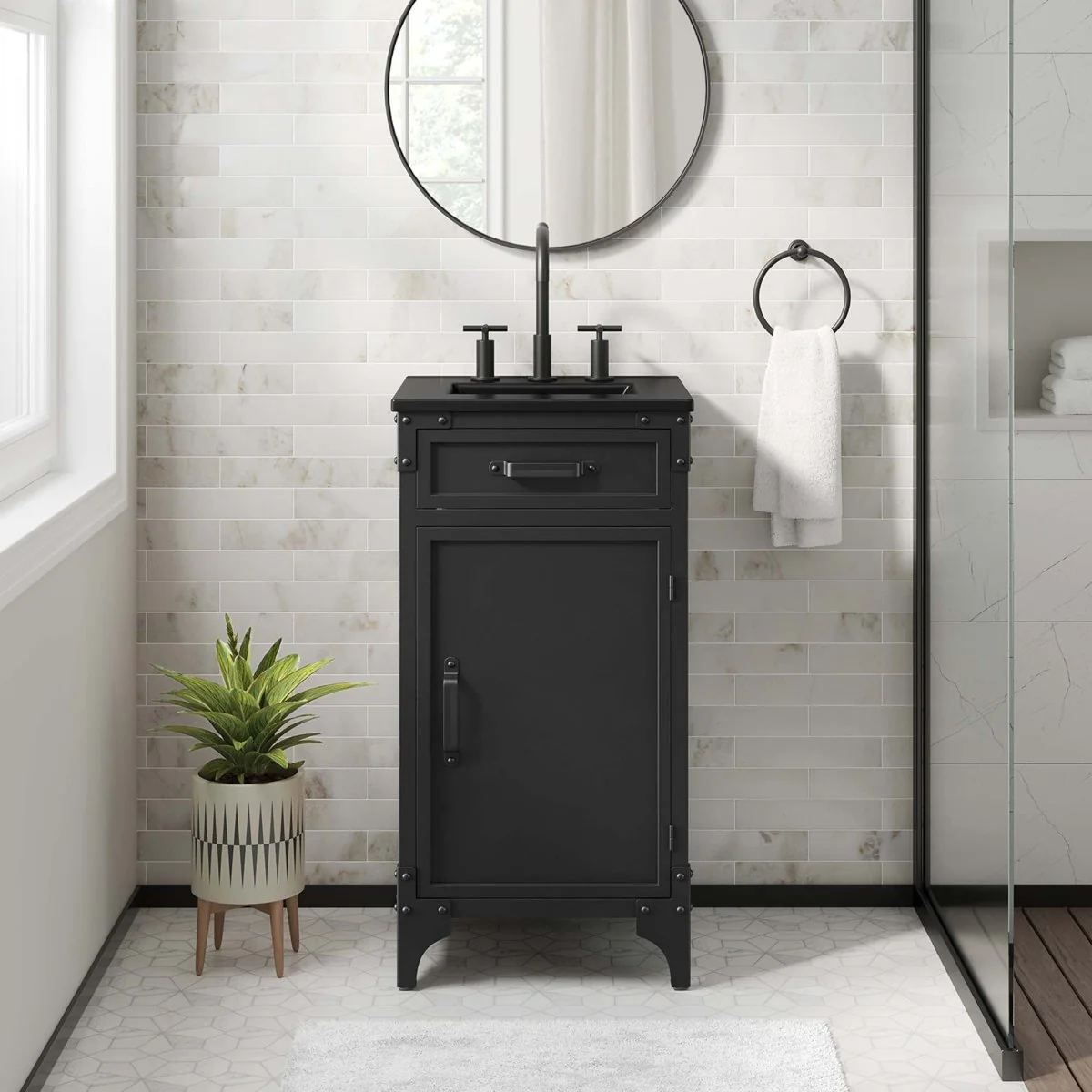 Industrial Metal and Wood Bathroom Vanity – Modern Rustic Design for Powder Room - Image 16