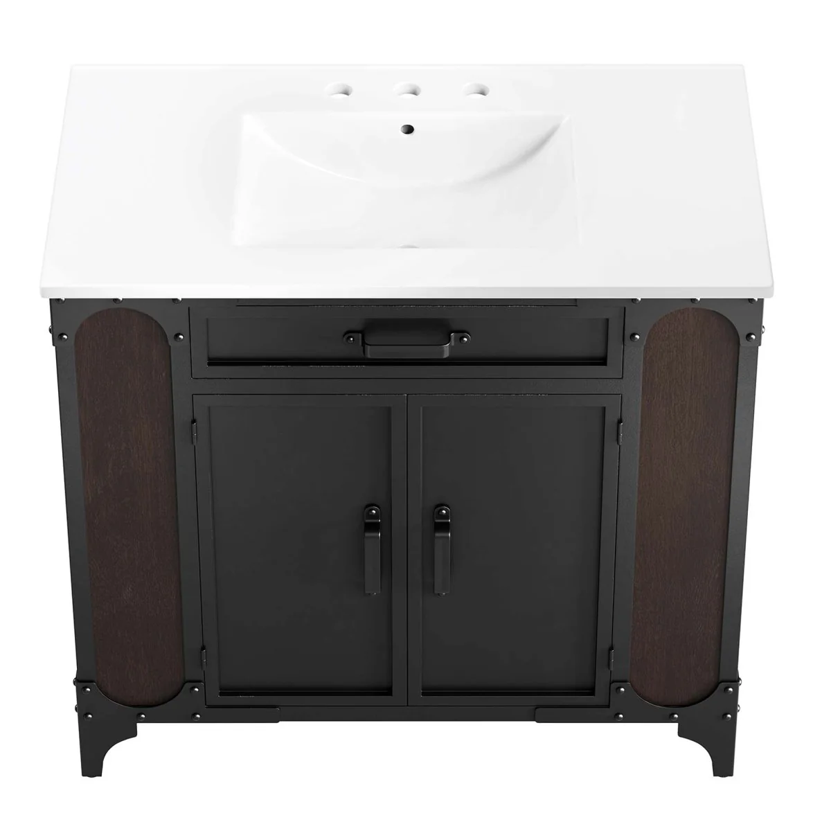 Industrial Metal and Wood Bathroom Vanity – Modern Rustic Design for Powder Room - Image 92