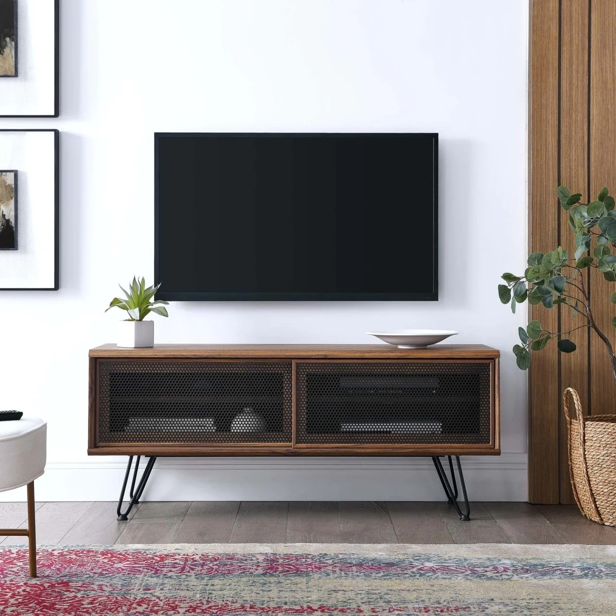 Industrial Modern TV Stand with Sliding Mesh Doors 47 Inch - Image 13