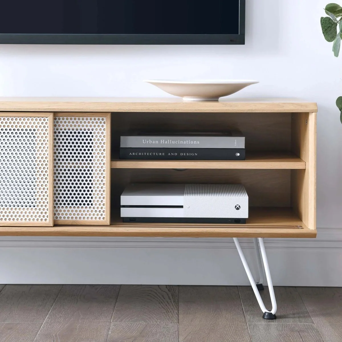 Industrial Modern TV Stand with Sliding Mesh Doors 47 Inch - Image 9