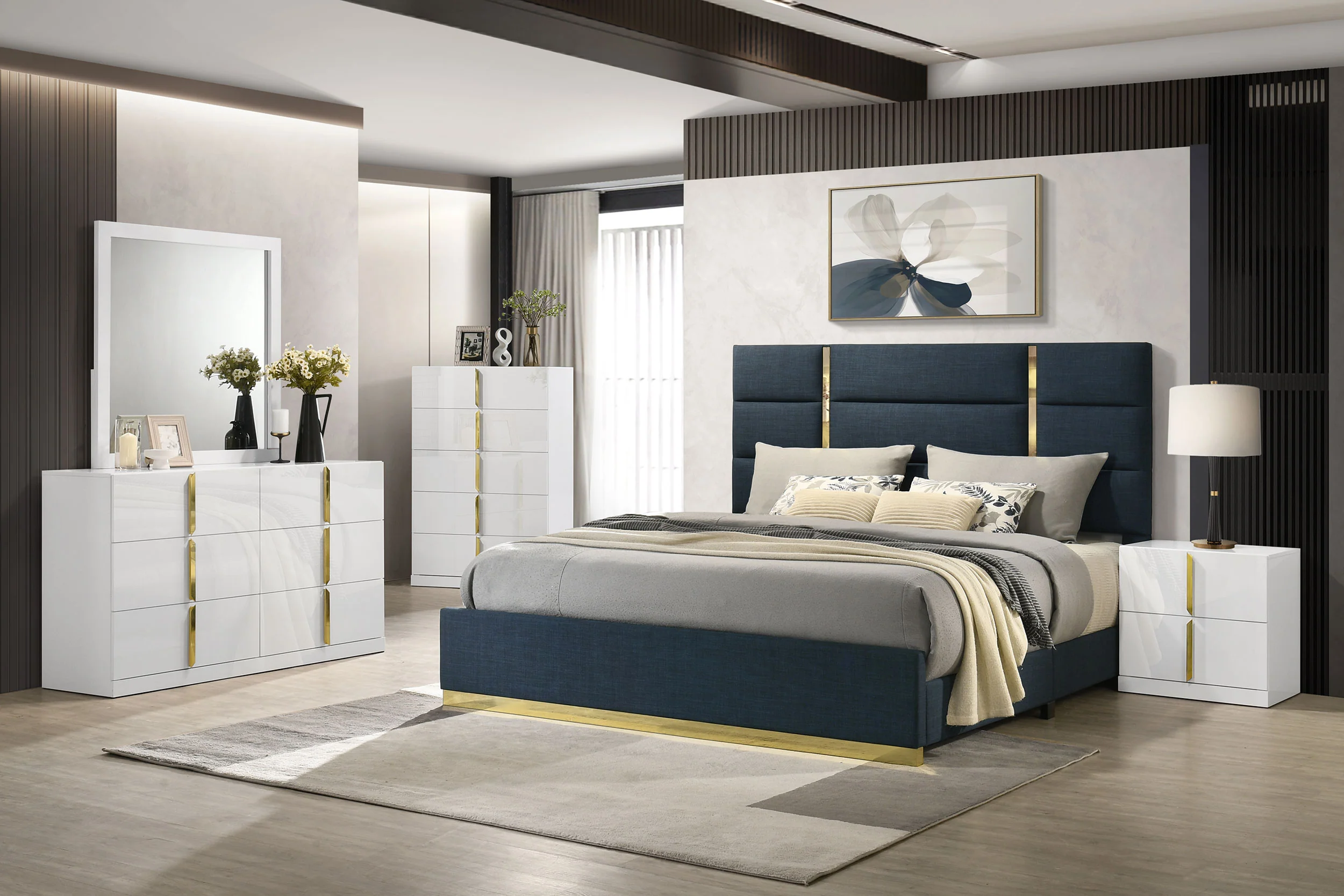 Ines 56-inch Navy Upholstered Eastern King Panel Bed - Image 8