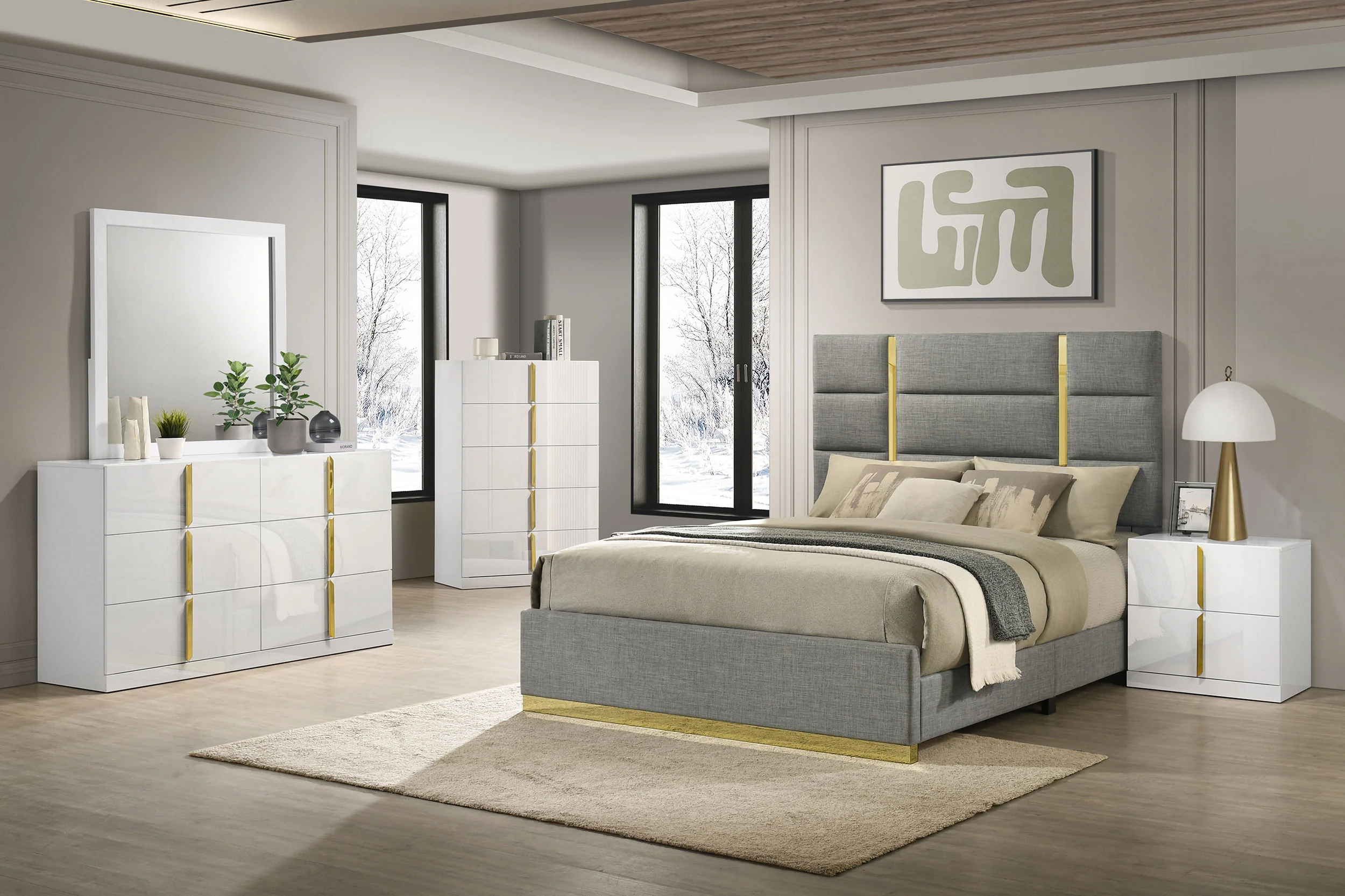 Ines 56-Inch Fabric Upholstered Eastern King Panel Bed Grey - Image 10
