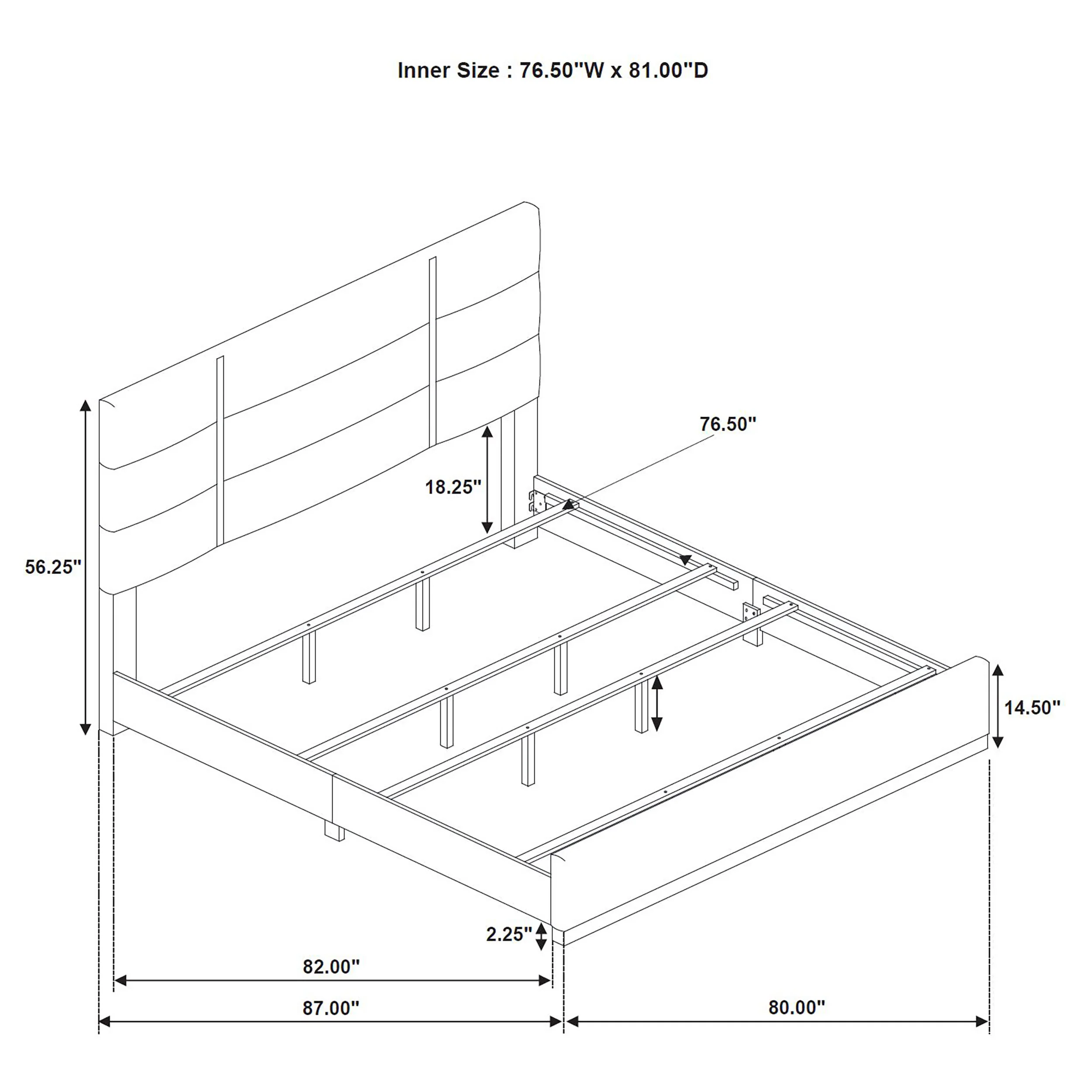 Ines 56-Inch Fabric Upholstered Eastern King Panel Bed Grey - Image 7