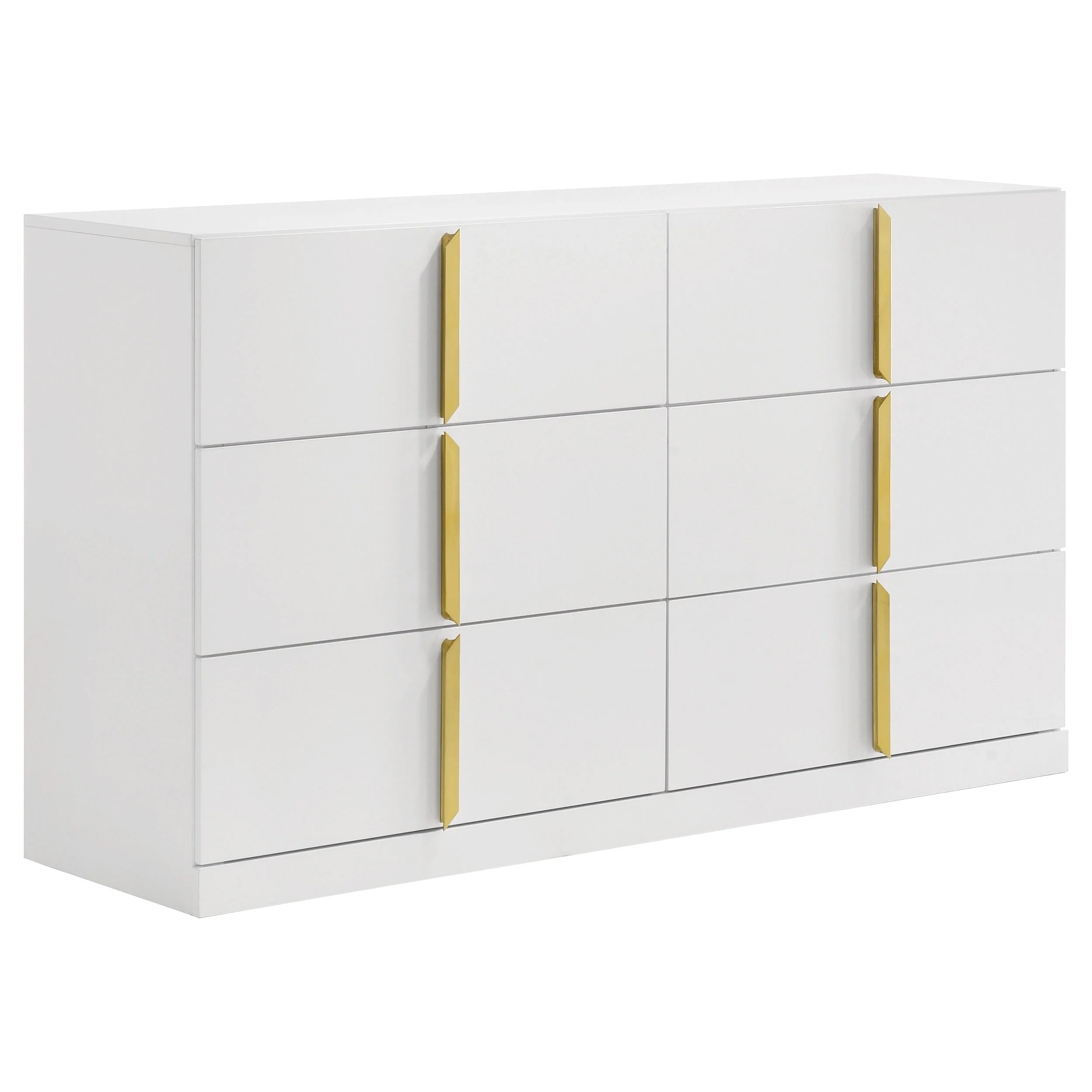 Ines 6-Drawer Dresser Cabinet, White High Gloss
