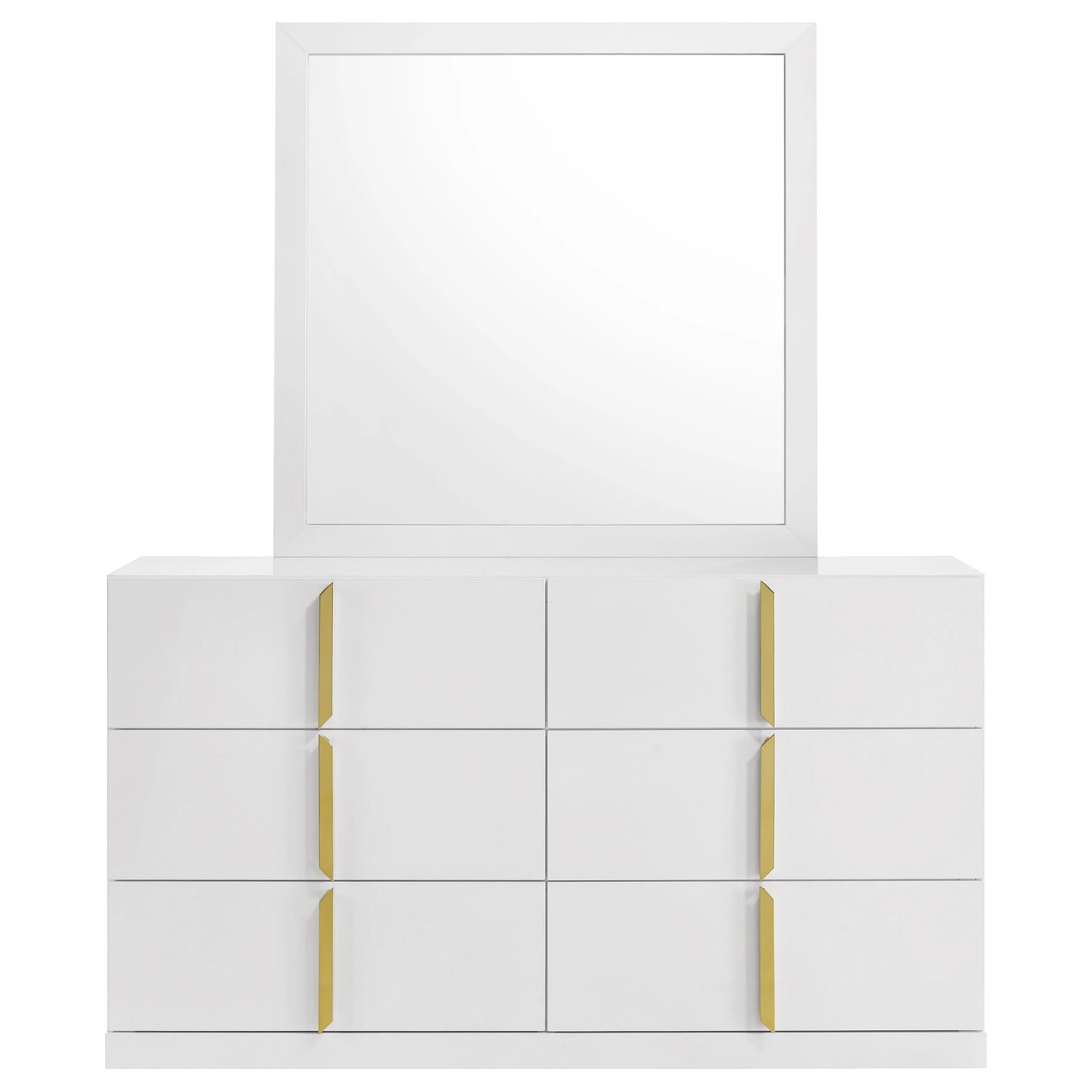 Ines 6-Drawer Dresser with Mirror, White High Gloss - Image 3