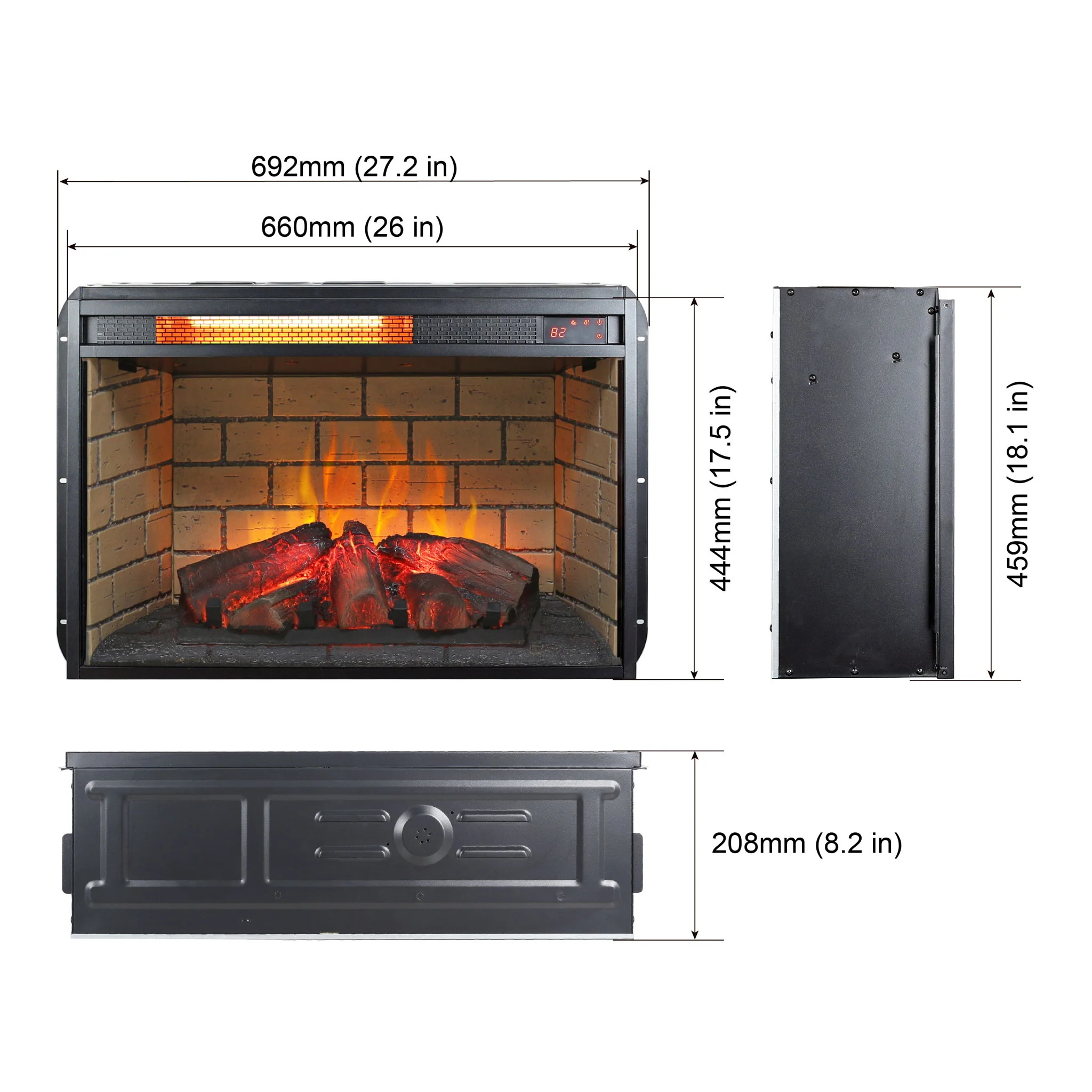Infrared Quartz Heater Fireplace Insert -Woodlog Version With Brick - Image 9