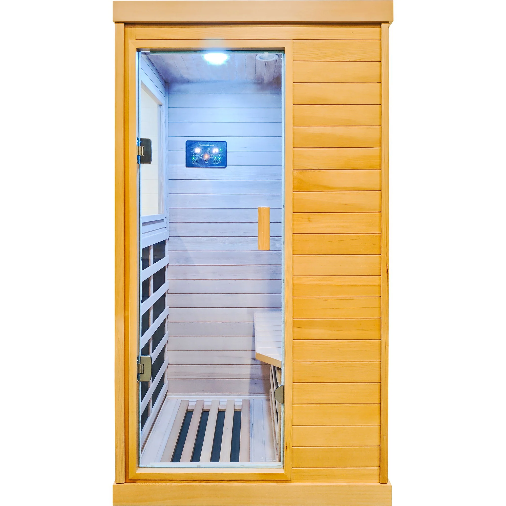 Infrared Sauna Room Single Room With Hemlock Frame, 6 Heating Plates, Built-In Lights And Bluetooth Audio - Natural - Image 5