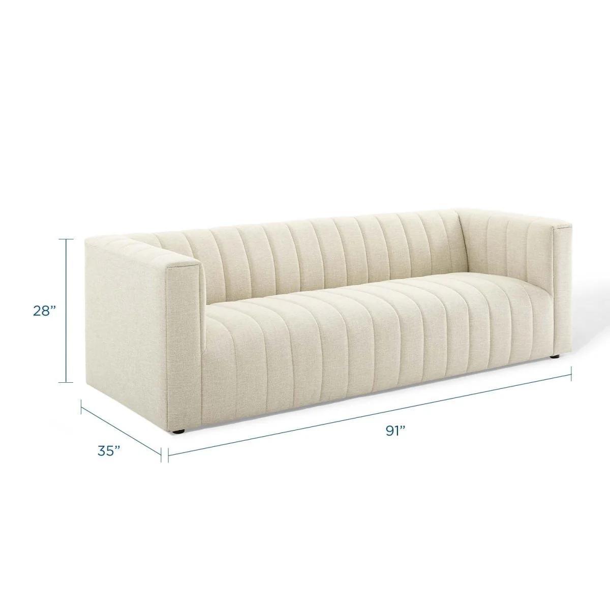 Interior Channel Tufted Upholstered Fabric Sofa - Image 2