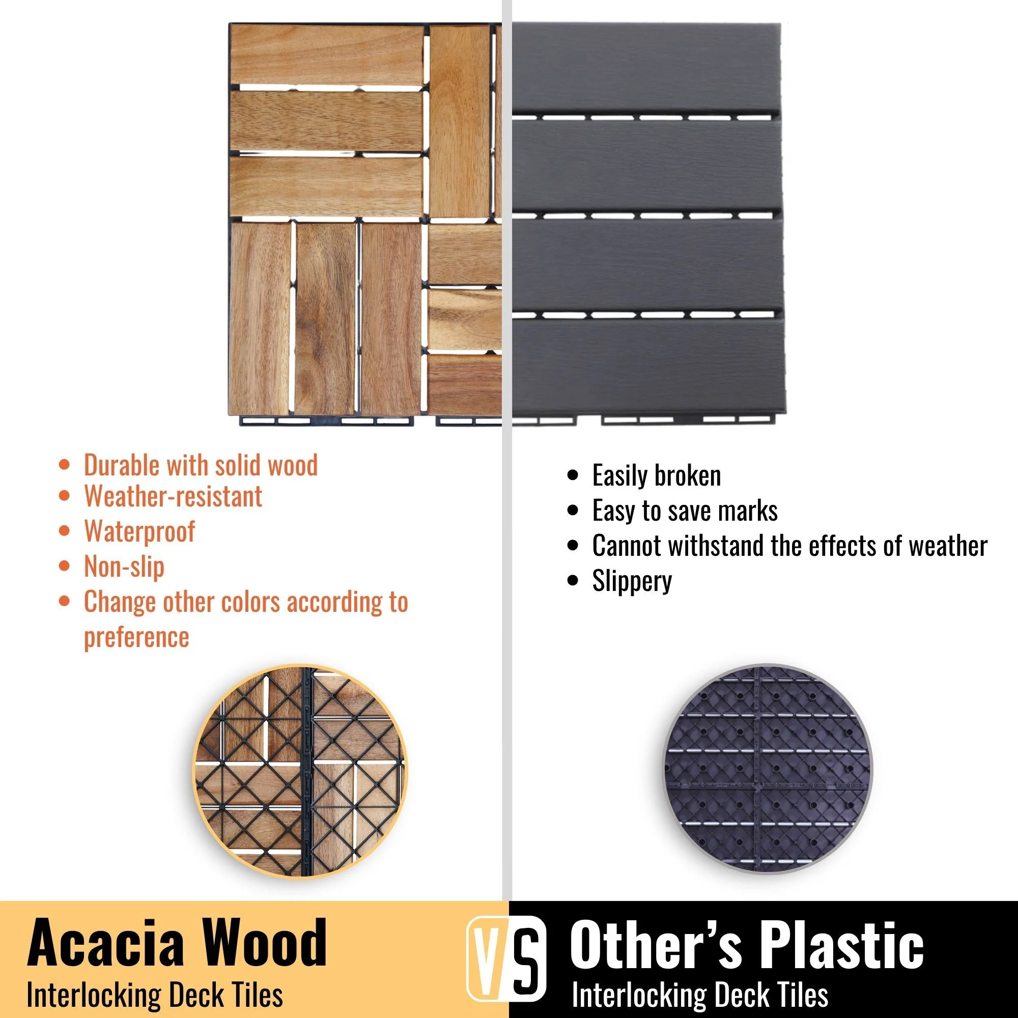 Interlocking Deck Tiles Checker Pattern, Square Acacia Hardwood Outdoor Flooring For Patio, Bancony, Pool Side - Image 9