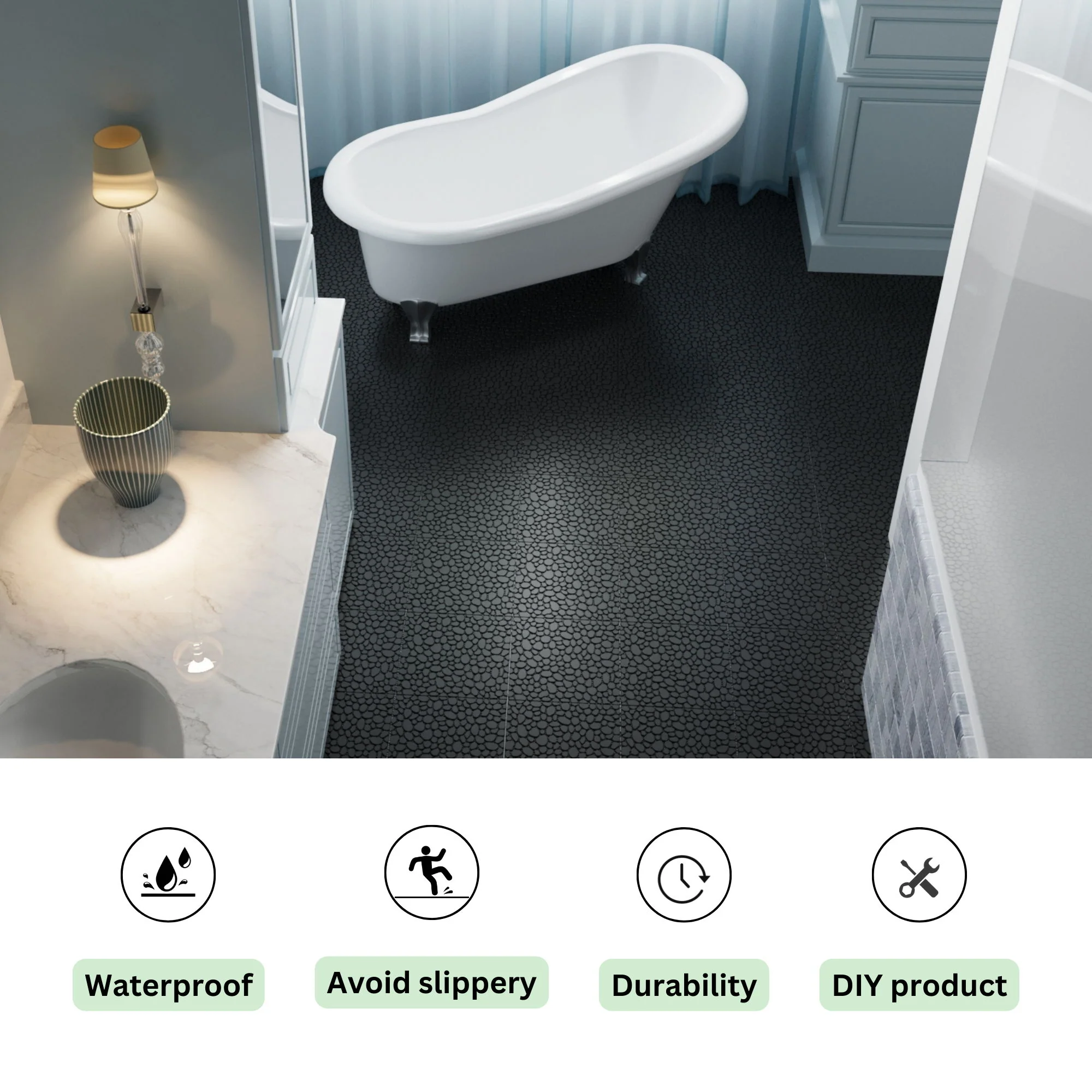 Interlocking Deck Tiles Plastic Waterproof Outdoor All Weather Anti-Slip Bathroom Shower Balcony Porch Strong Weight Capacity Upto 440 Lbs, Pebble Stone Pattern - Image 5