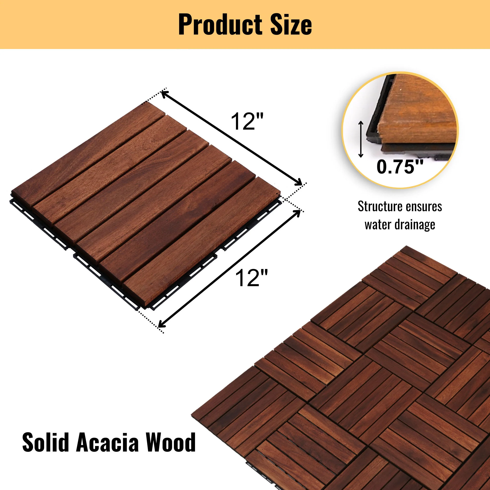 Interlocking Deck Tiles Striped Pattern, Waterproof Anti Mildew Brown - Image 21