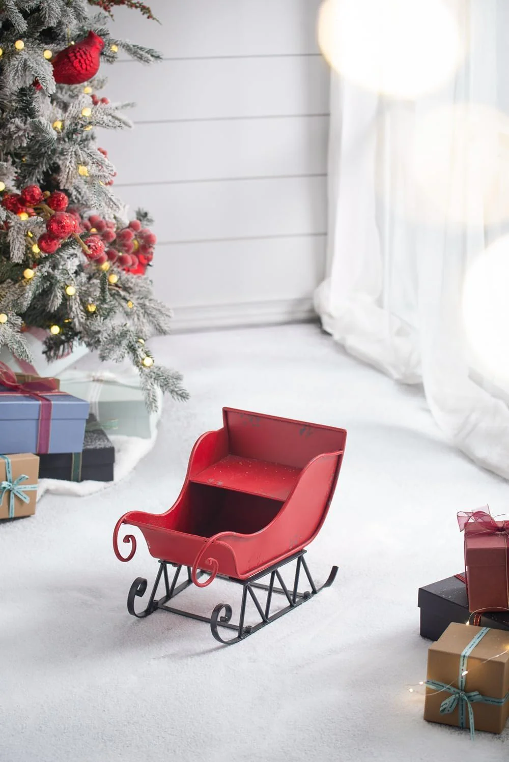 Iron Sleigh Large, Distressed Christmas Santa Sleigh Holiday Decoration - Image 8