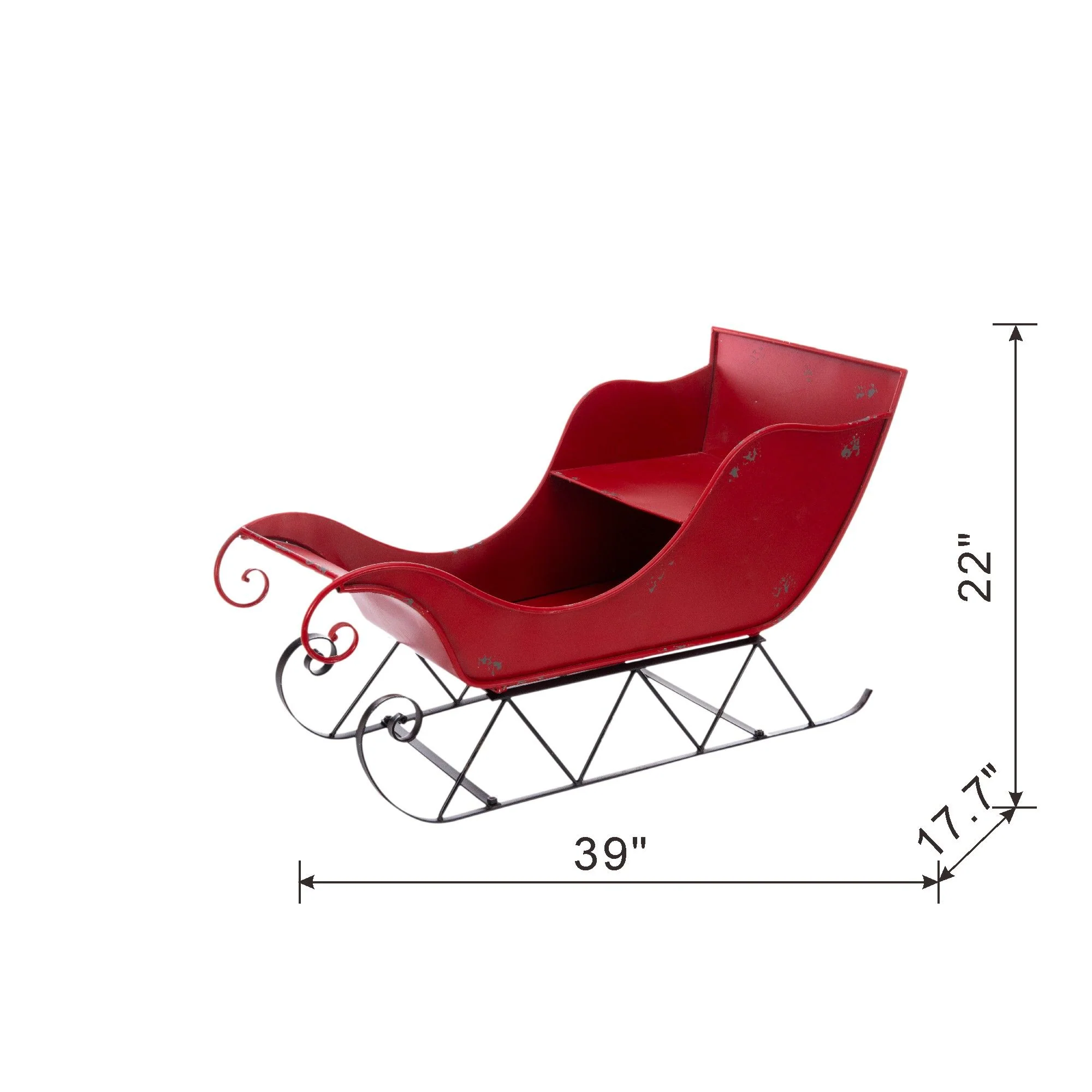Iron Sleigh Large, Distressed Christmas Santa Sleigh Holiday Decoration - Image 9