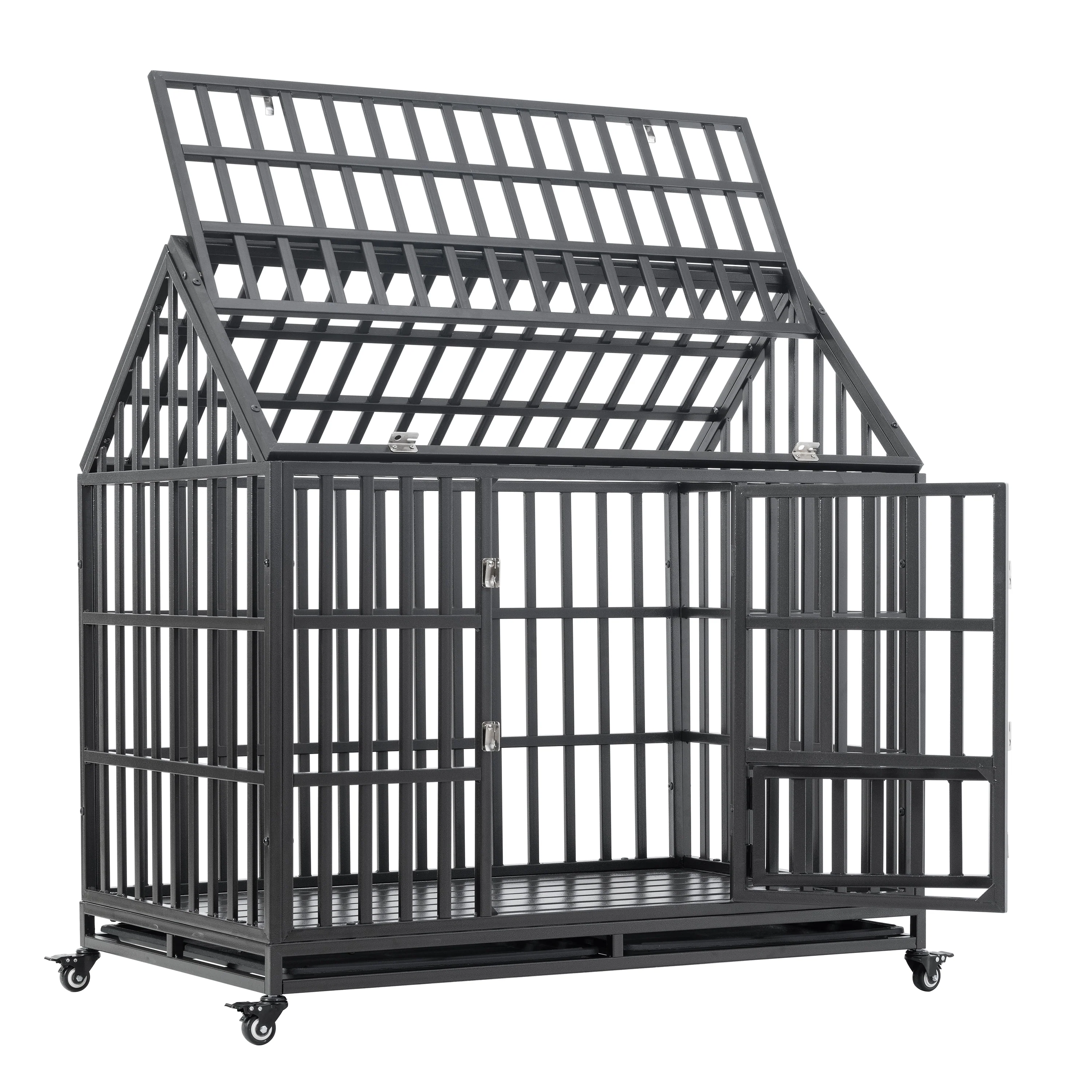 Ironclad Heavy Duty Carbon Steel Dog Crate with Roof Access, Lockable Wheels, and Hammertone Finish - Image 14