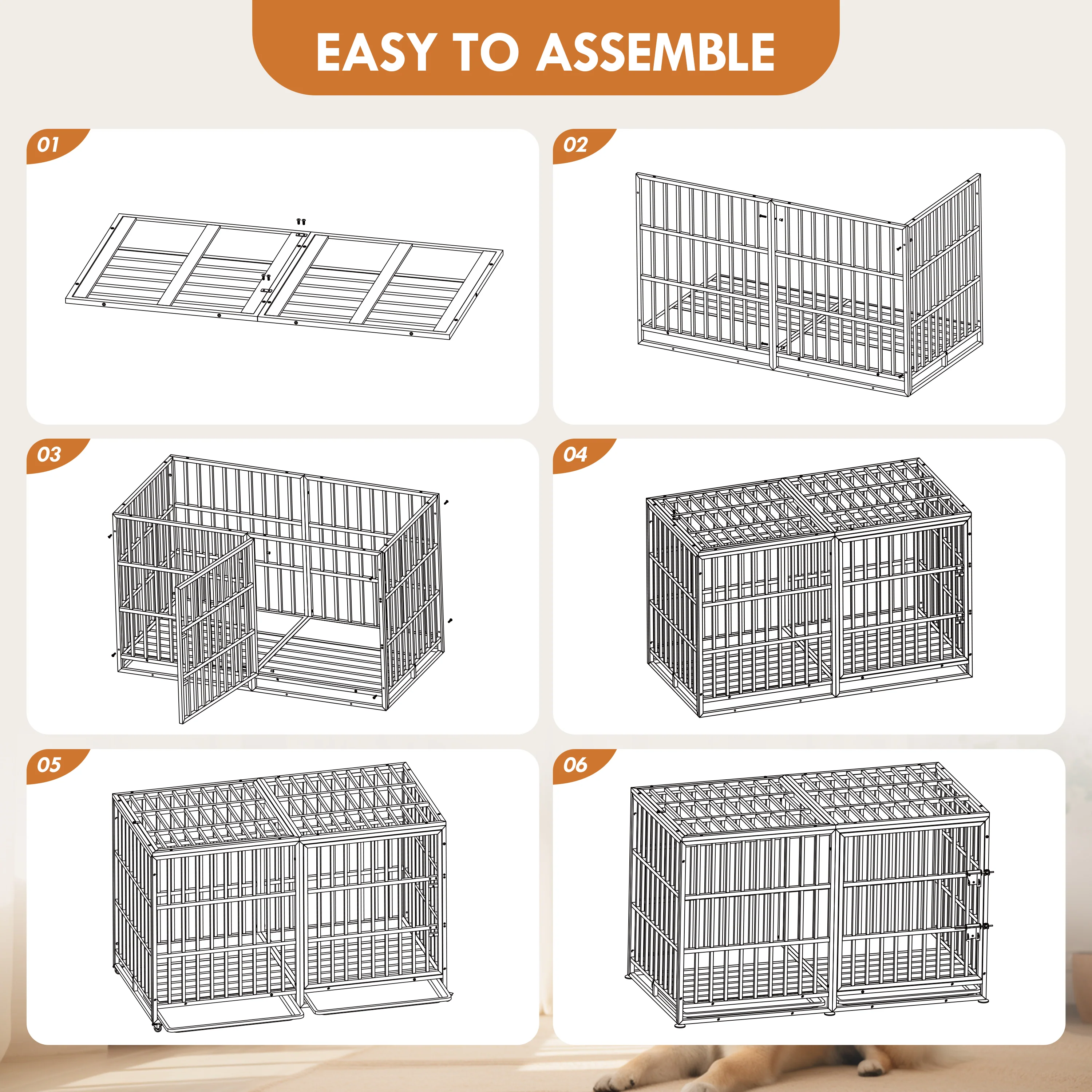 Ironclad Heavy Duty Carbon Steel Dog Crate with Roof Access, Lockable Wheels, and Hammertone Finish - Image 30