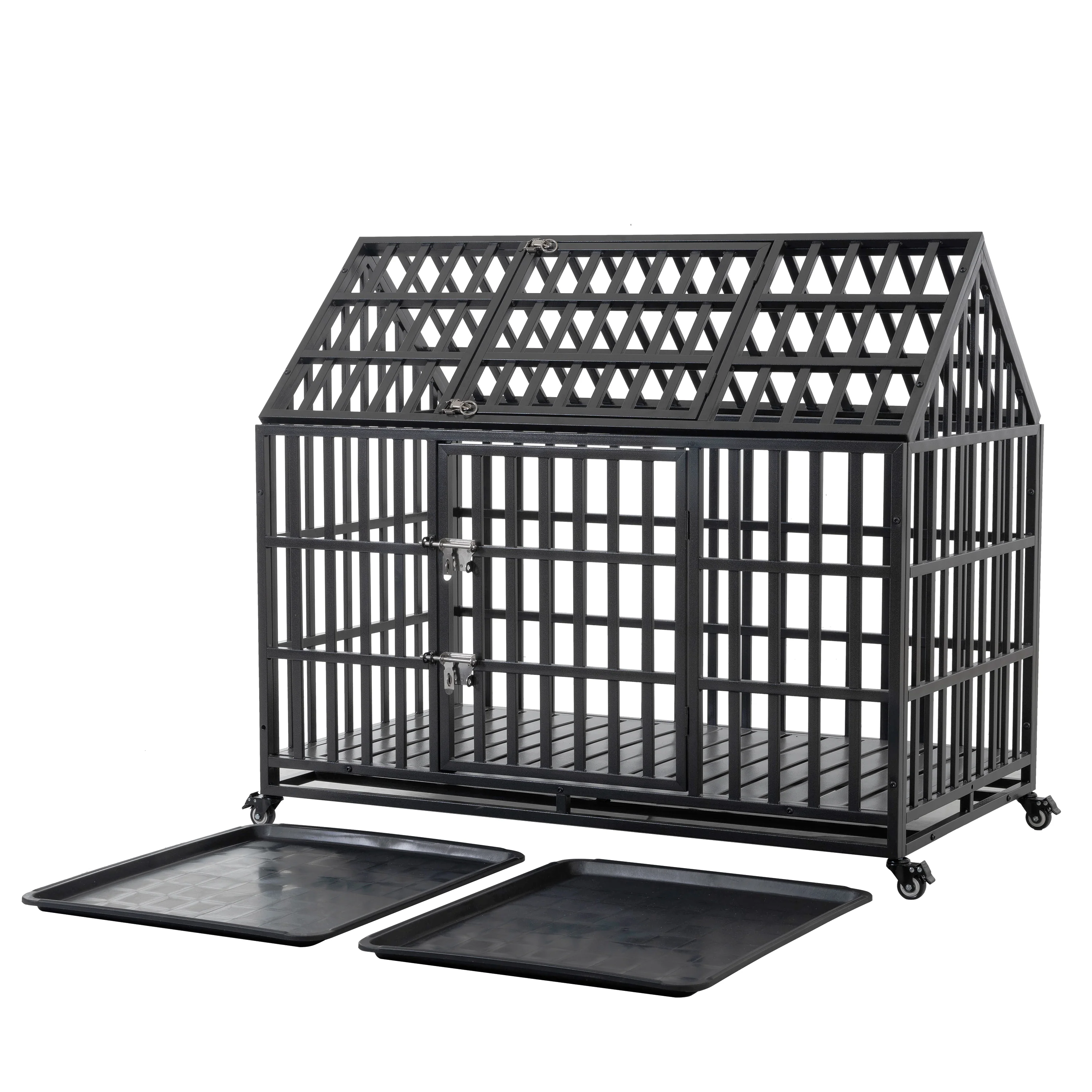 Ironclad Heavy Duty Carbon Steel Dog Crate with Roof Access, Lockable Wheels, and Hammertone Finish - Image 57