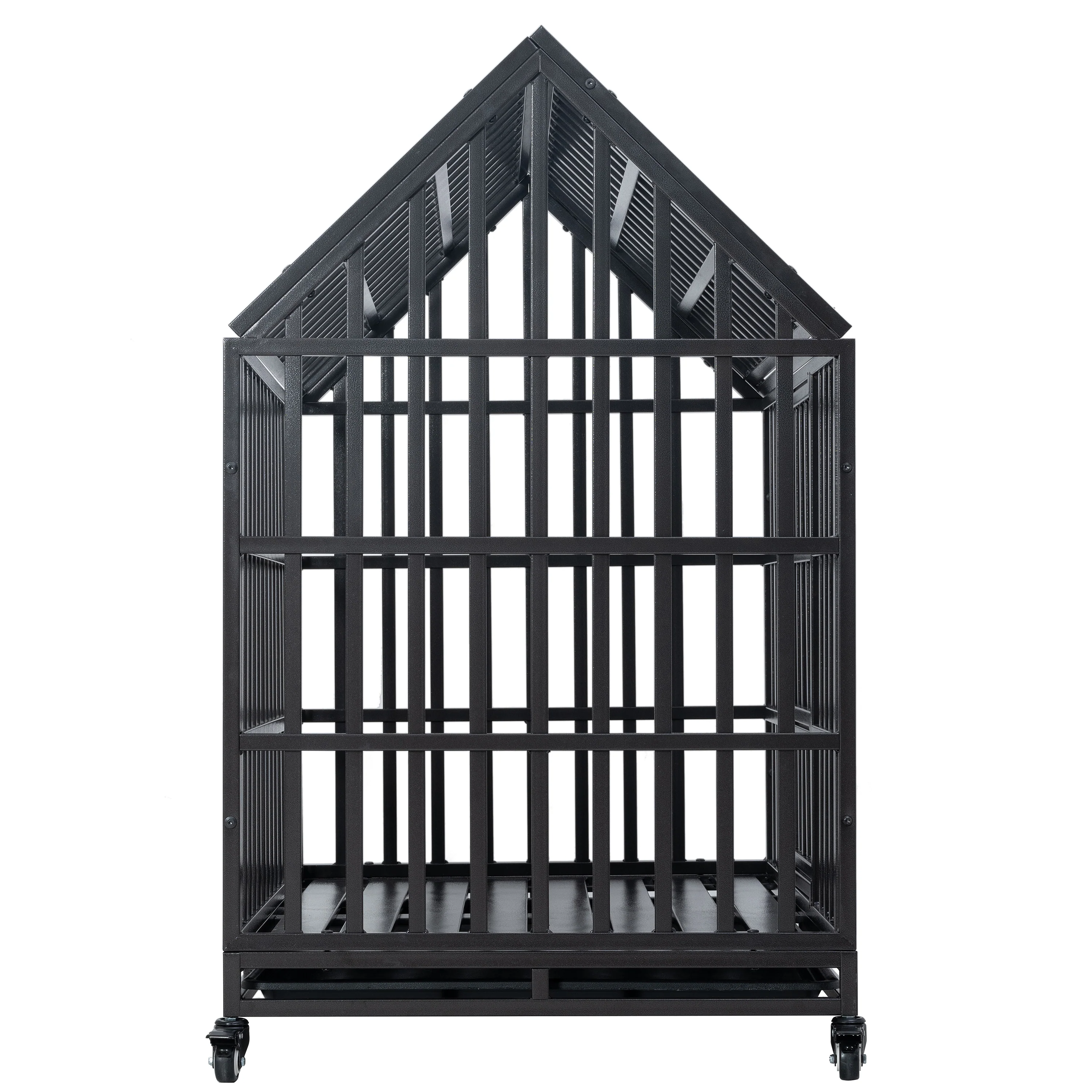 Ironclad Heavy Duty Carbon Steel Dog Crate with Roof Access, Lockable Wheels, and Hammertone Finish - Image 9