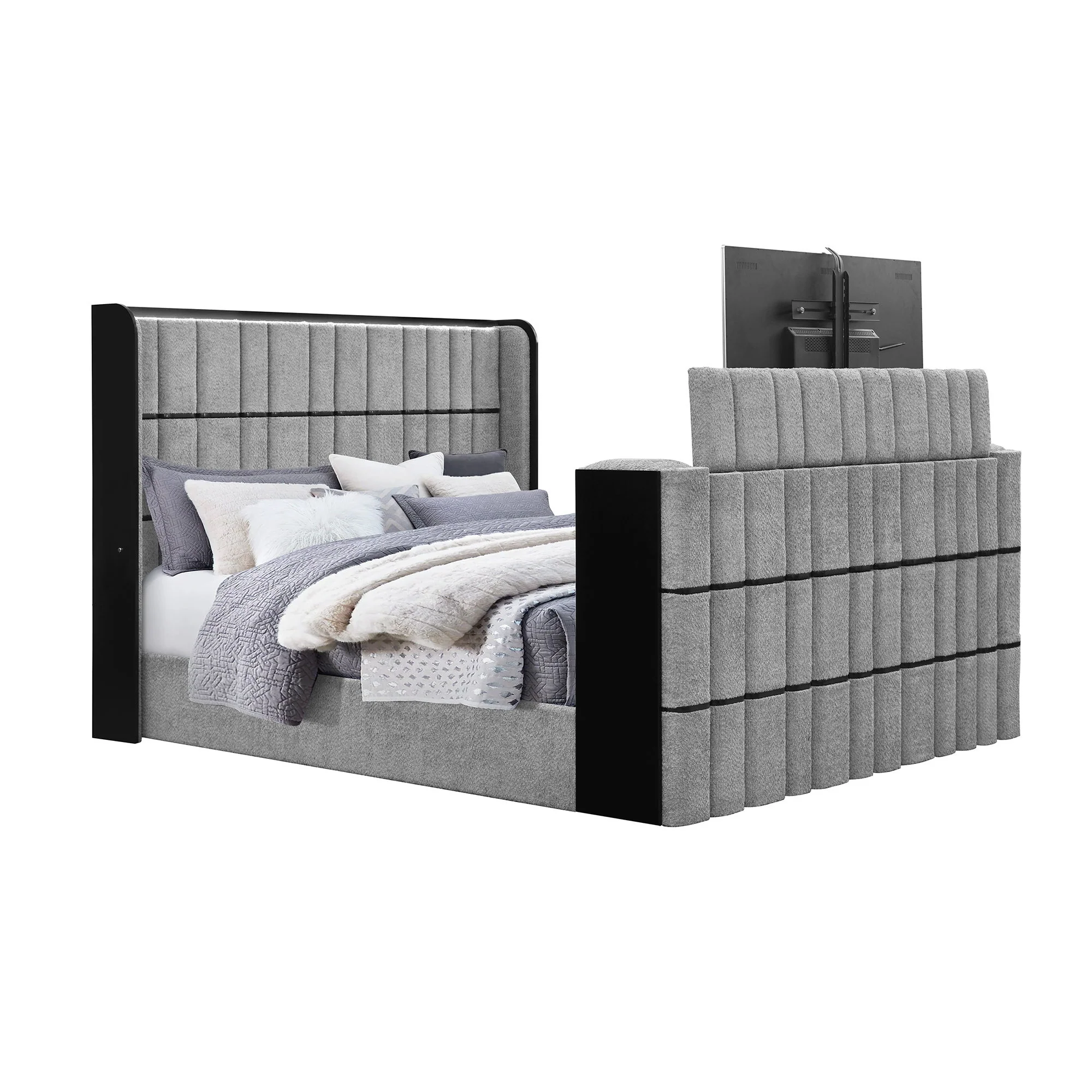 Isaiah - Bed With TV Lift-LED Speakers And Fireplace - Image 6