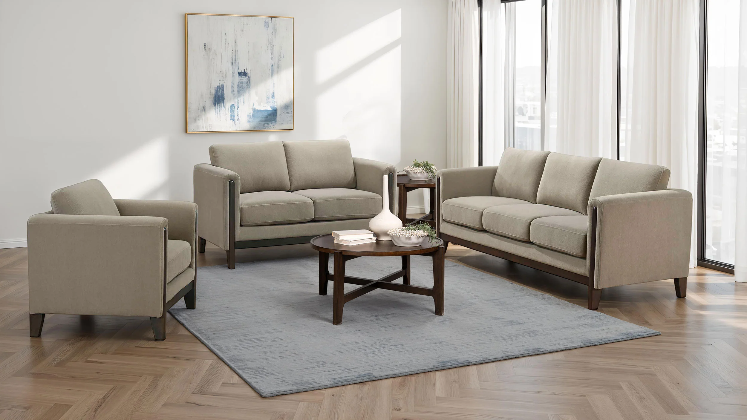 Islington Fabric Upholstered Panel Arm Accent Chair Taupe - Image 6