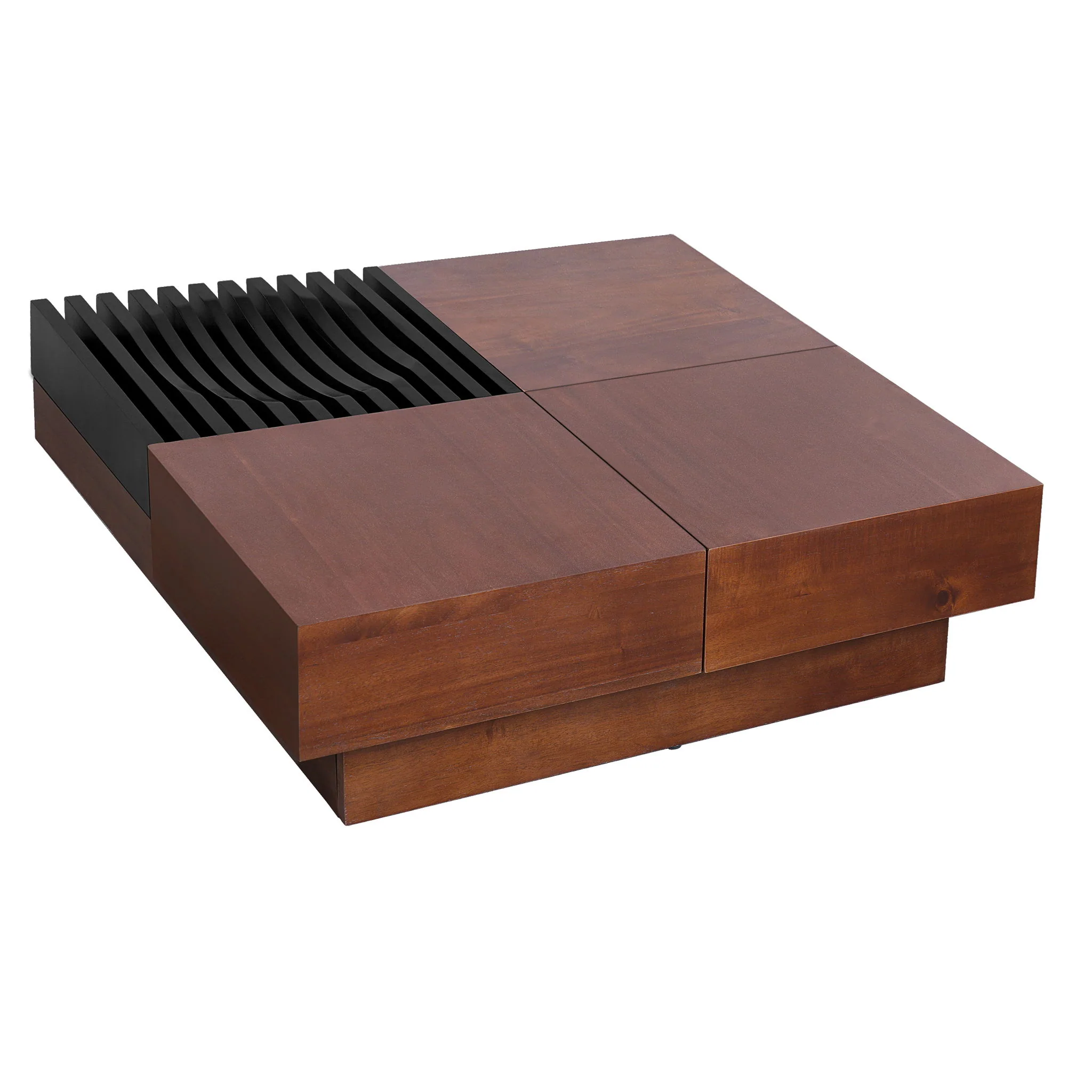 Italian Retro Inspired Acacia Wood Storage Coffee Table - Brown / Black - Image 6