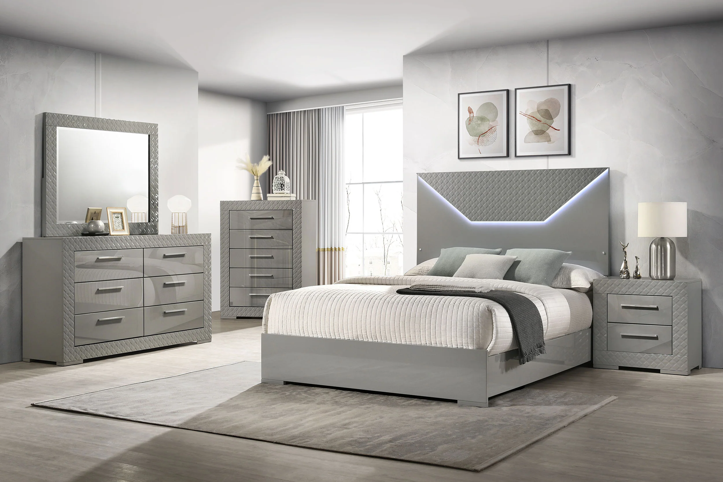 Ives 6-Drawer Dresser Cabinet Grey High Gloss - Image 11