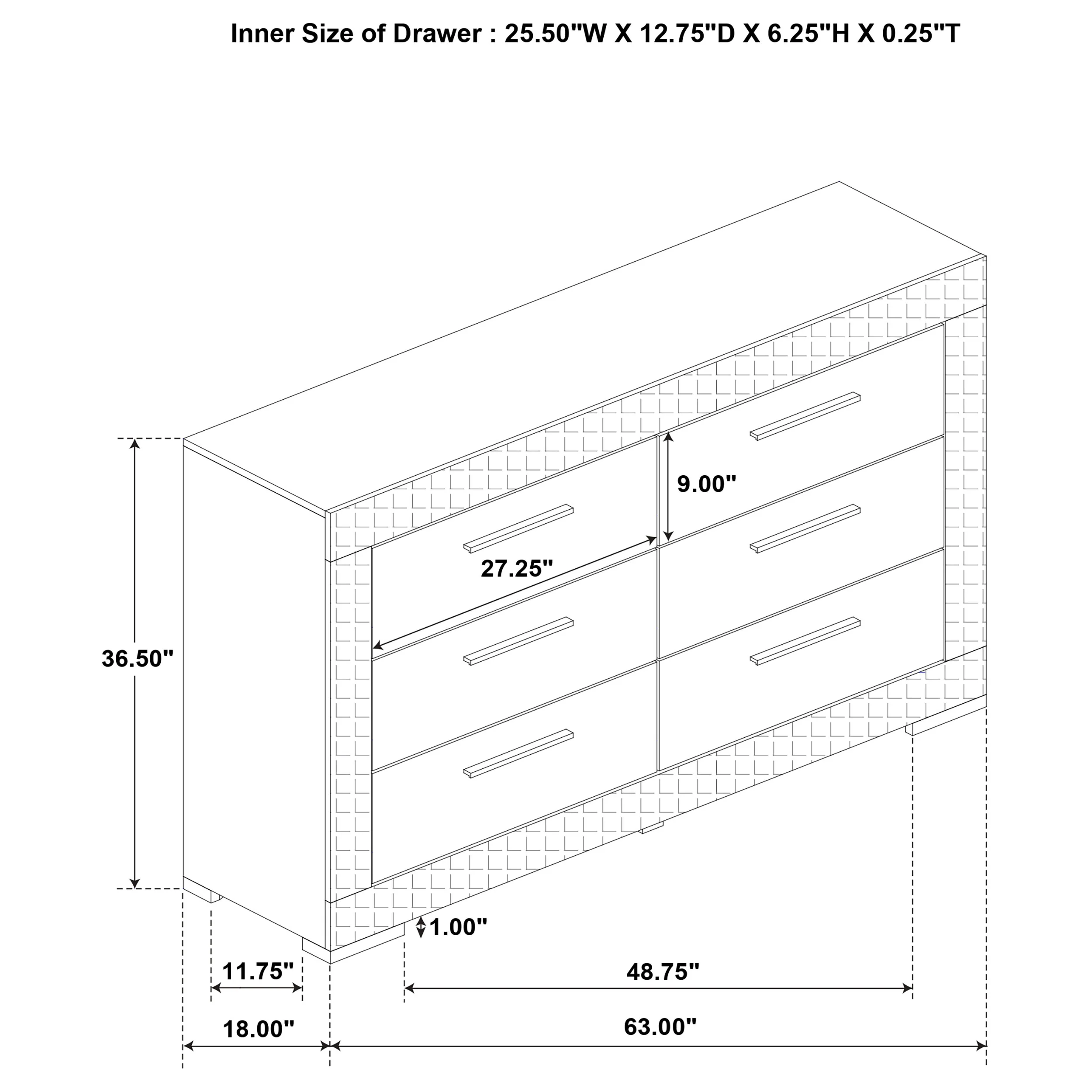 Ives 6-Drawer Dresser Cabinet Grey High Gloss - Image 12