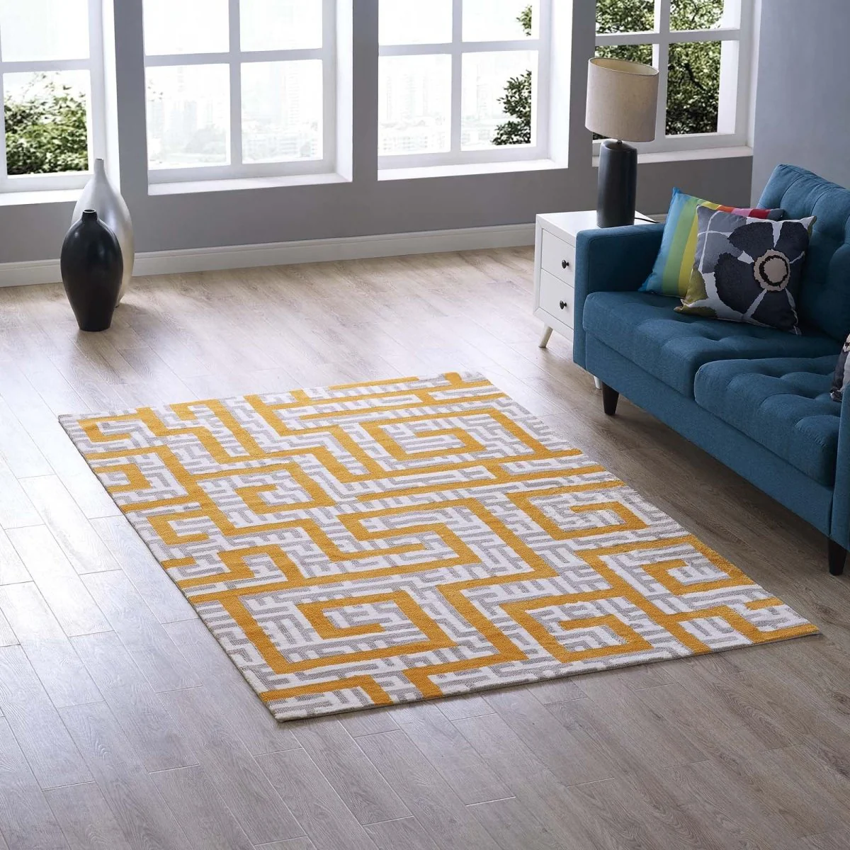 Ivory Light Gray Geometric Maze Area Rug - Modern Contemporary Indoor Accent Rug - Image 6