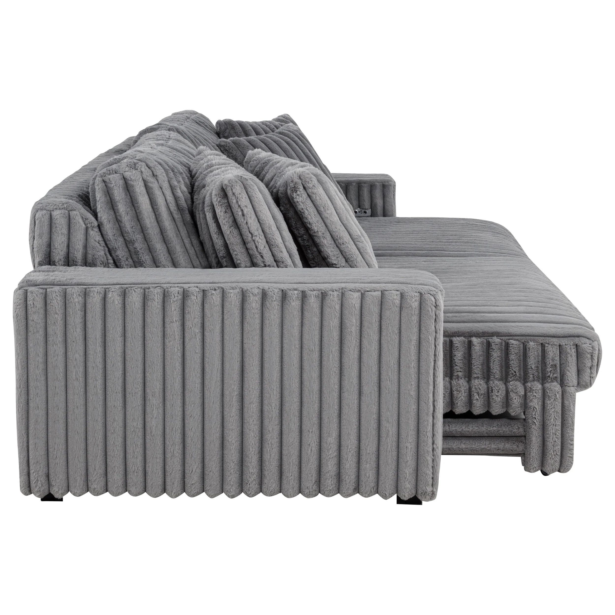 Jacana Corduroy Upholstered Dual Power Chaise Sofa Grey - Image 12