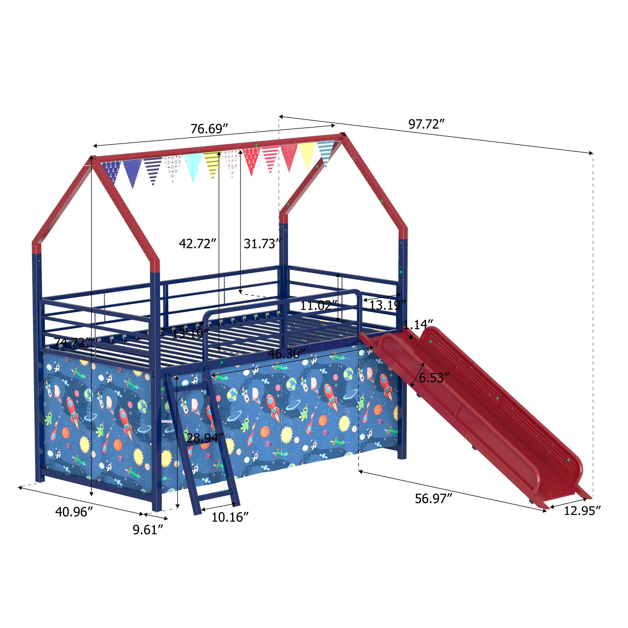 Jack - House Loft Bed With Slide And Curtain Set - Image 22