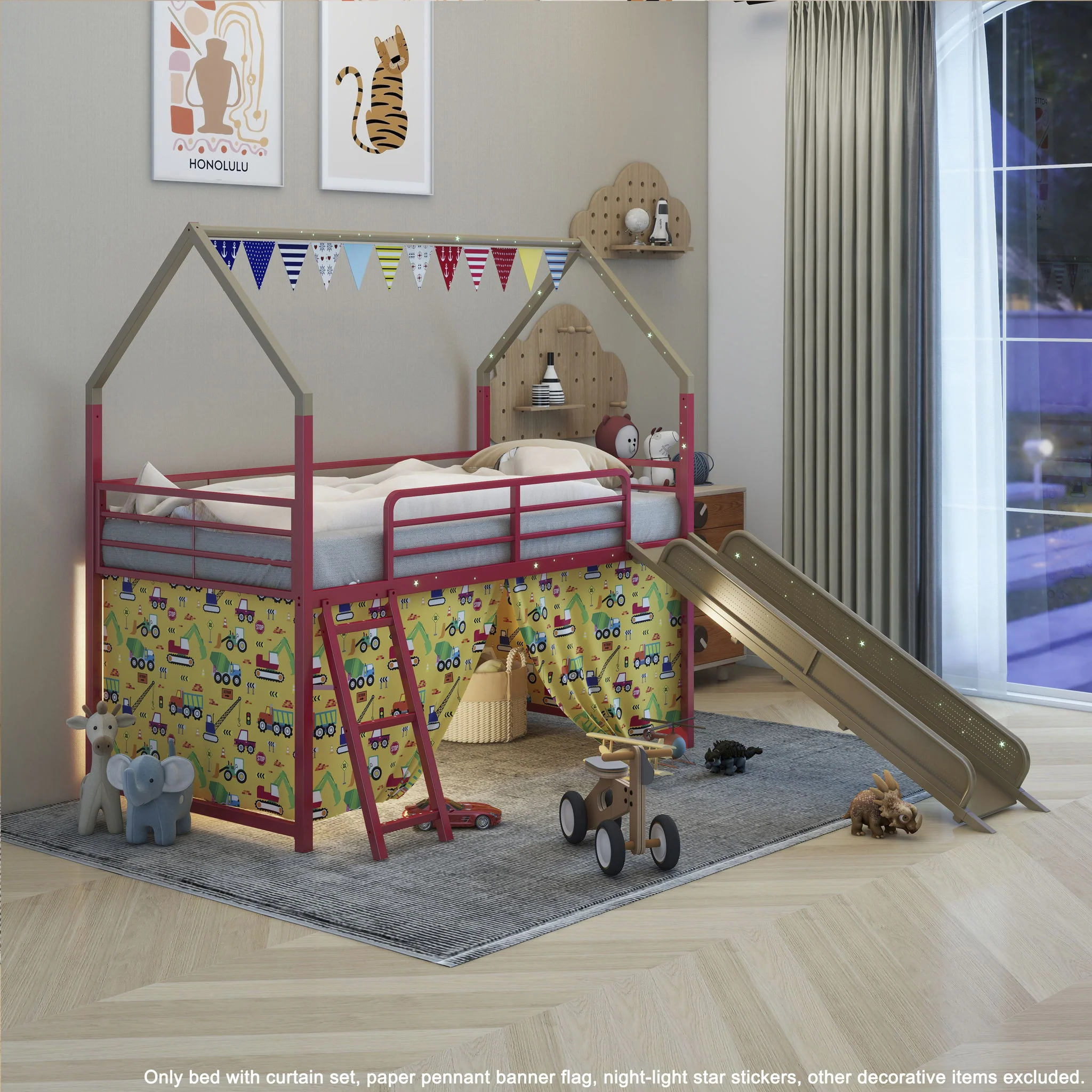 Jack - House Loft Bed With Slide And Curtain Set - Image 24