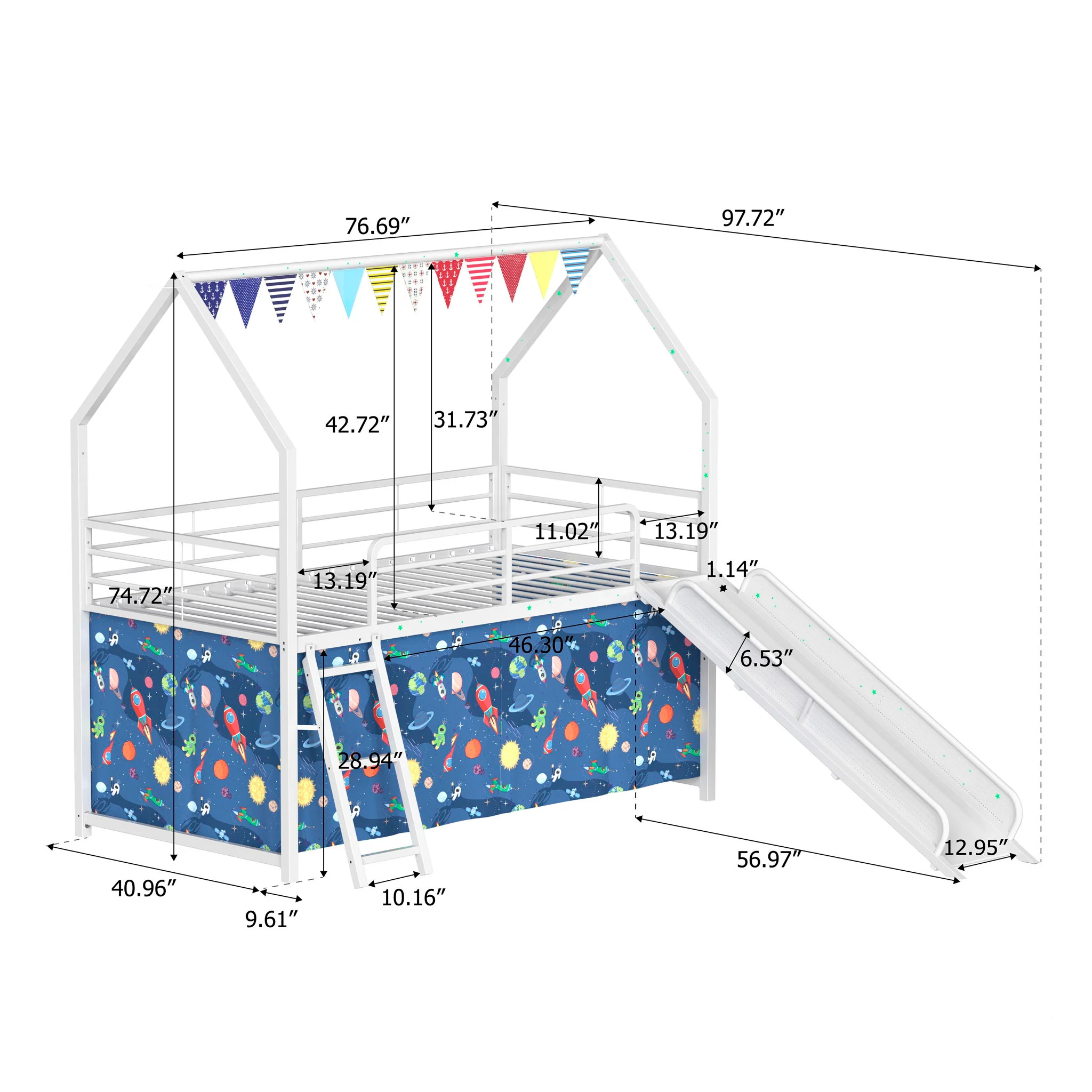 Jack - House Loft Bed With Slide And Curtain Set - Image 37