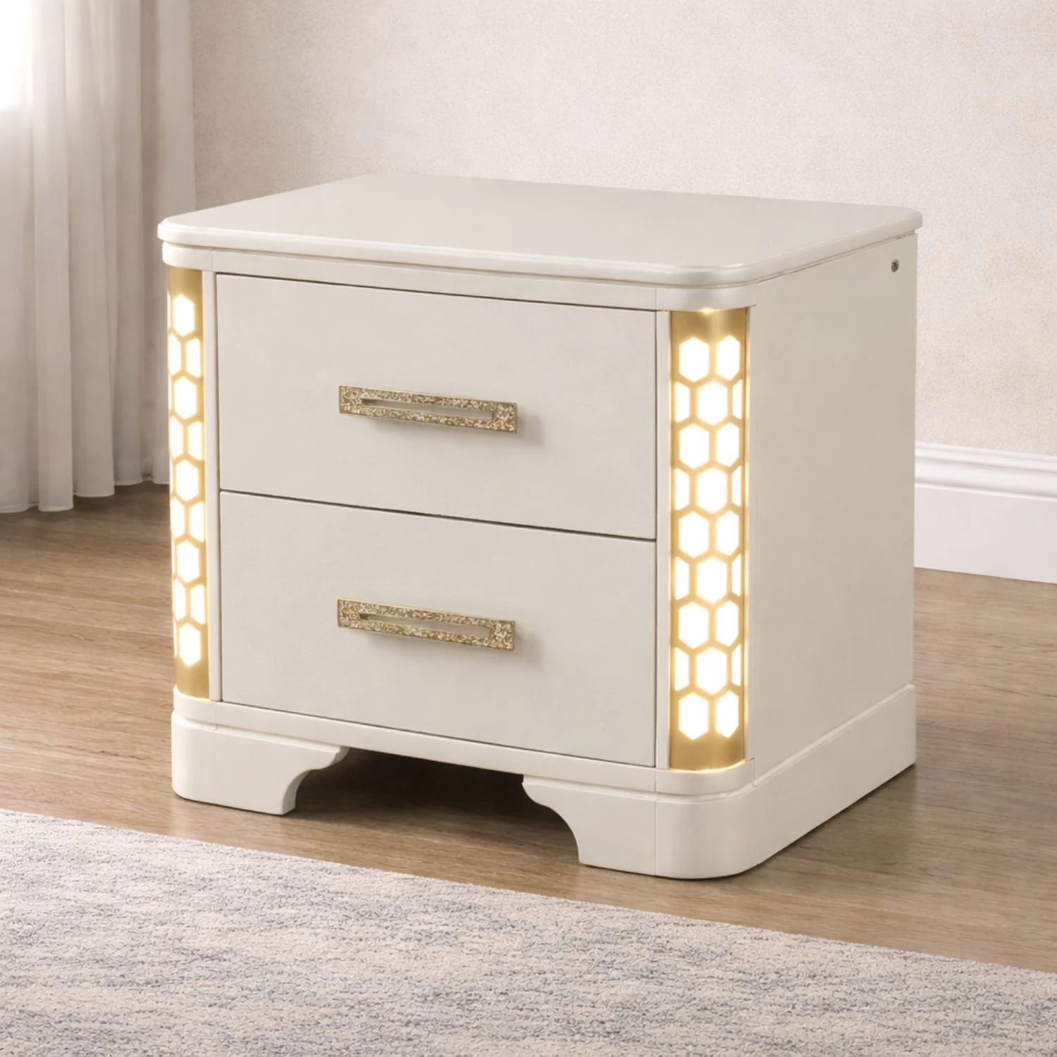 Jasmine - Nightstand With Side LED Lightning - Beige - Image 4