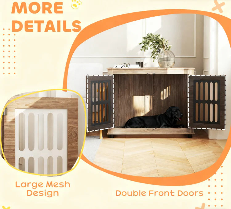 Jasper 39-Inch Furniture-Style Dog Crate with Chew-Resistant Mesh and Adjustable Feet - Image 7