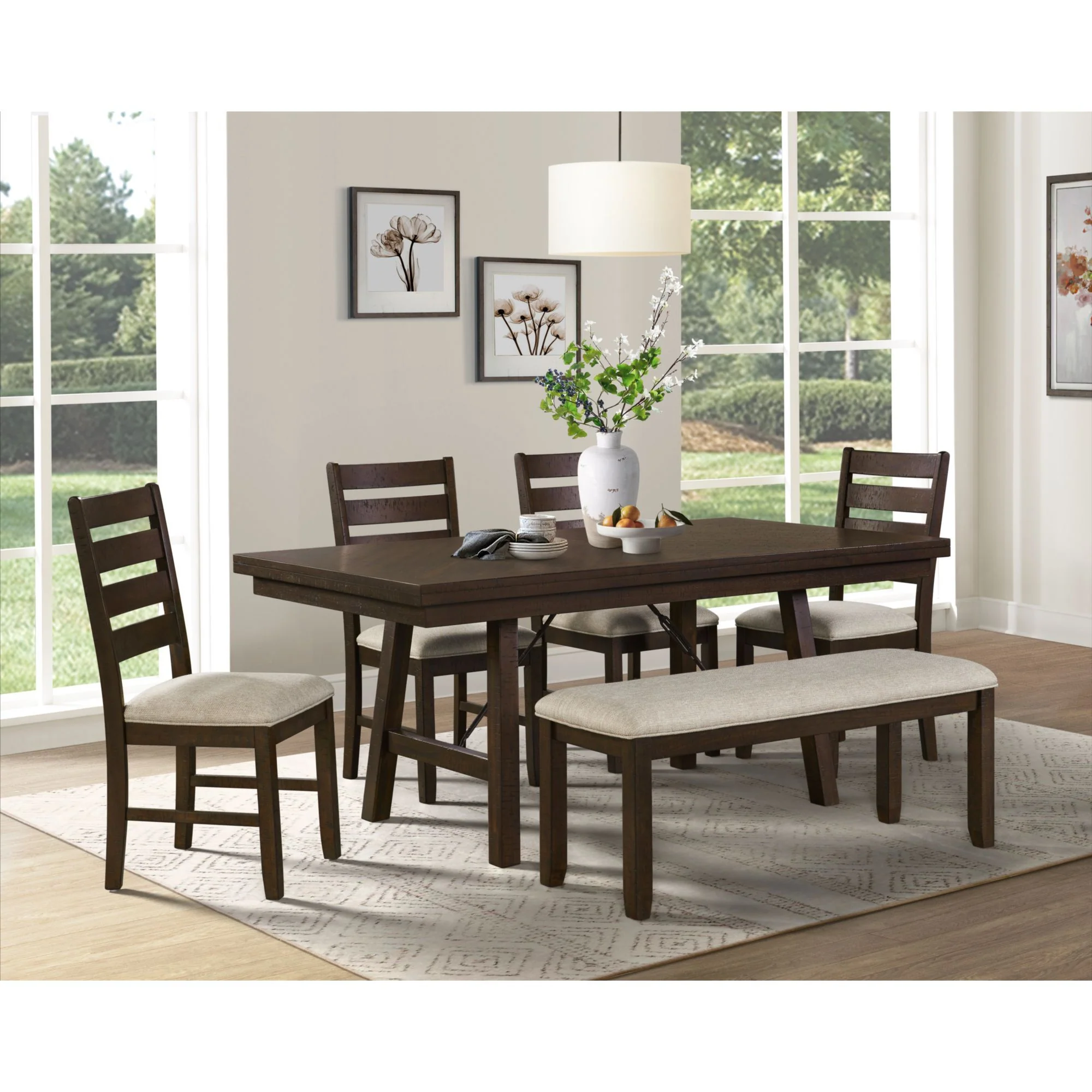 Jax - 6 Piece Dining Set (72" Table, Four Chairs And Bench) - Cherry - Image 3