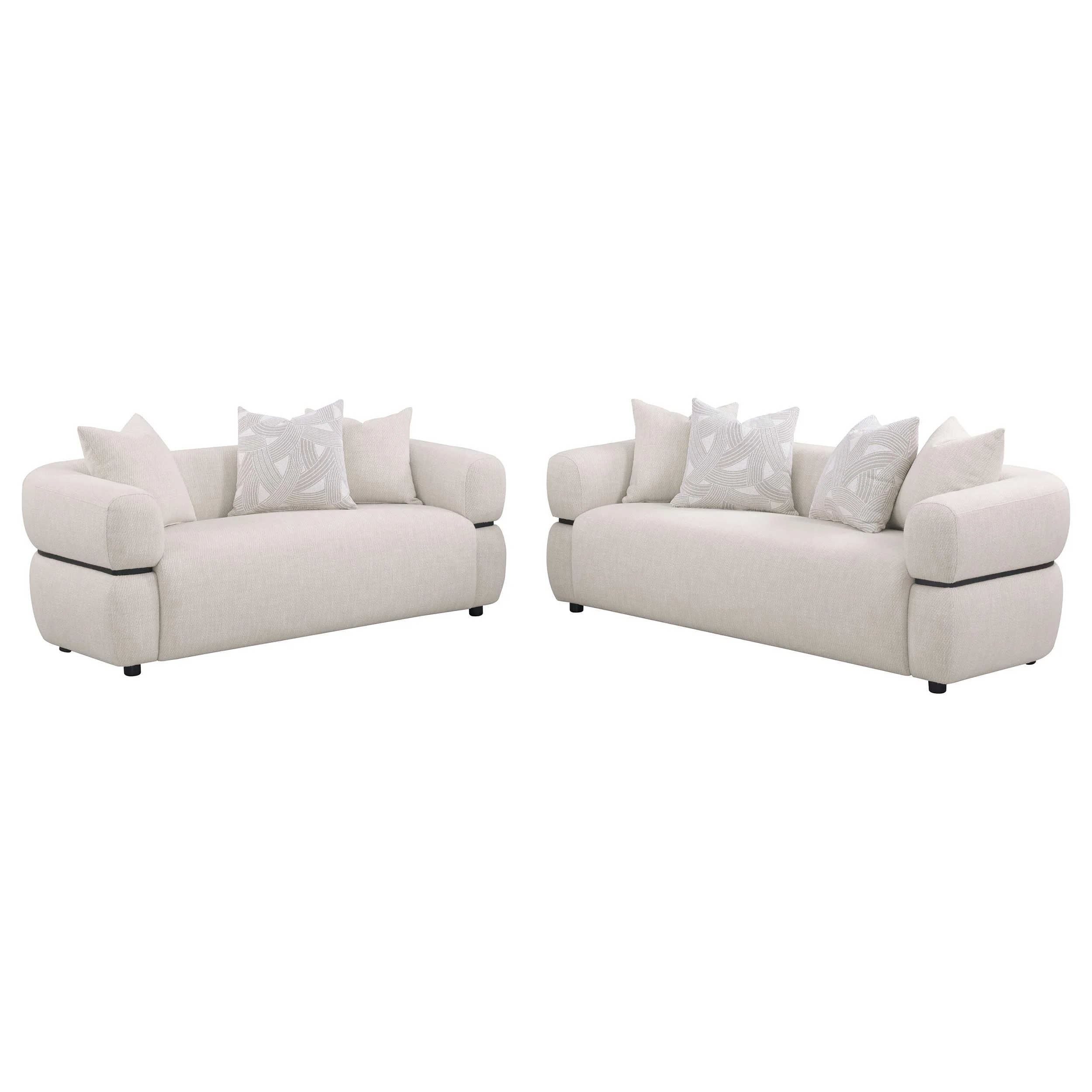 Jeanette 2-Piece Fabric Upholstered Round Arm Sofa Set Beige - Image 2
