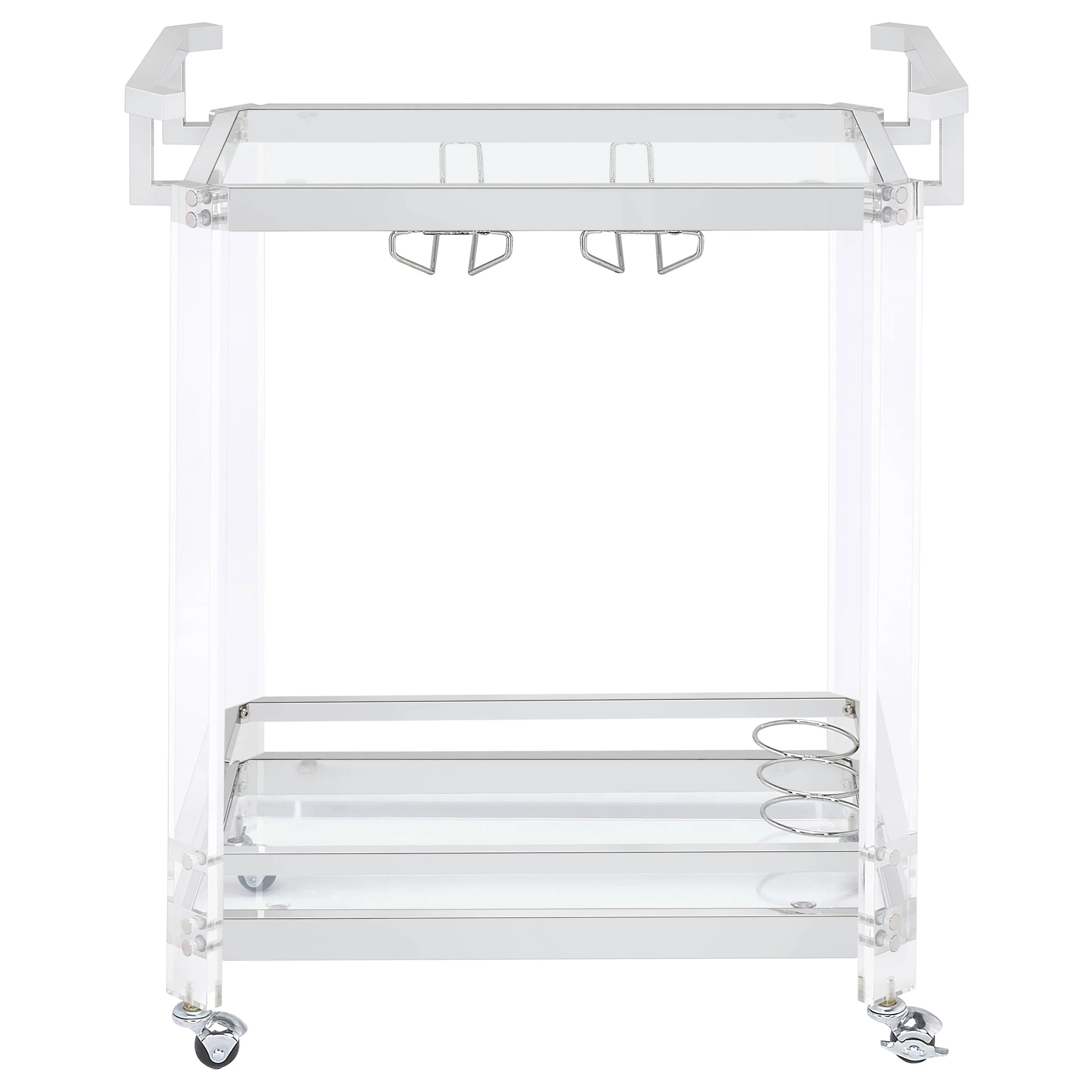 Jefferson 2-Tier Glass Shelf Acrylic Bar Cart Chrome - Image 3