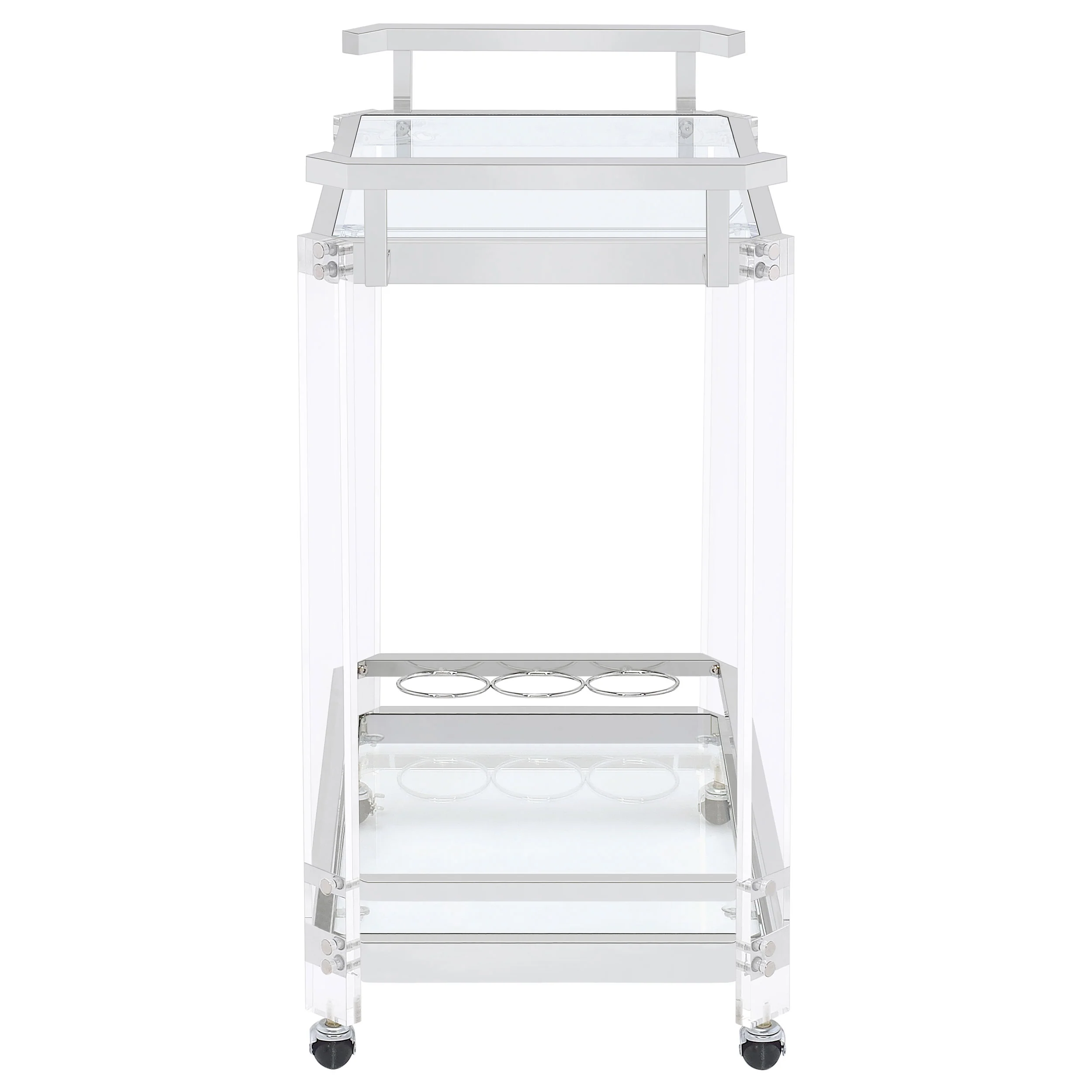 Jefferson 2-Tier Glass Shelf Acrylic Bar Cart Chrome - Image 4