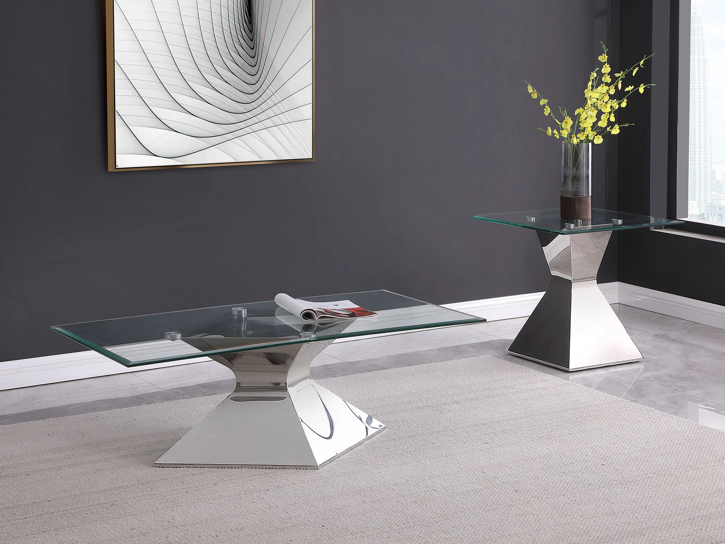 Jenny Glass Top Stainless Steel Side End Table - Image 6