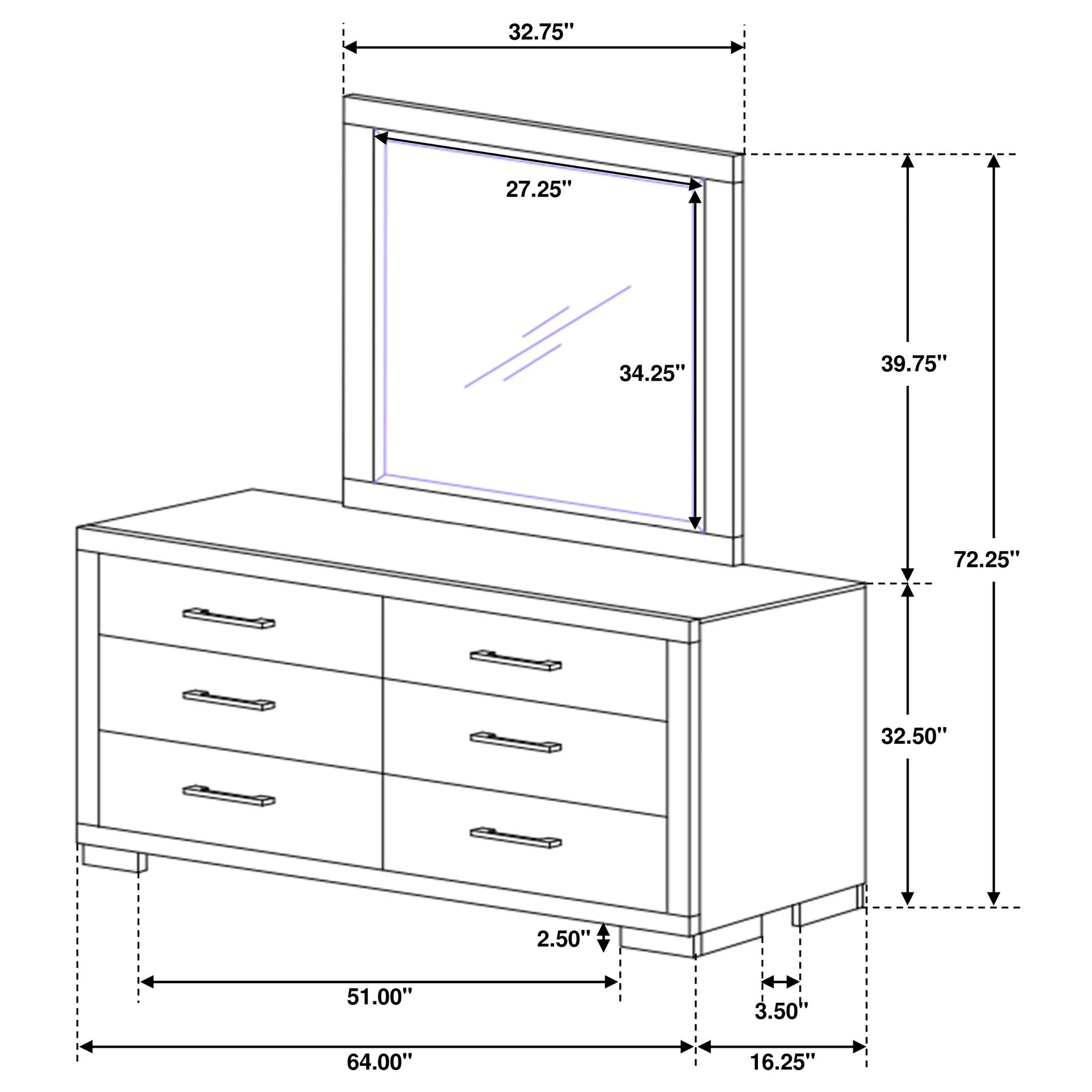 Jessica 6-Drawer Dresser with Mirror, Cappuccino - Image 10