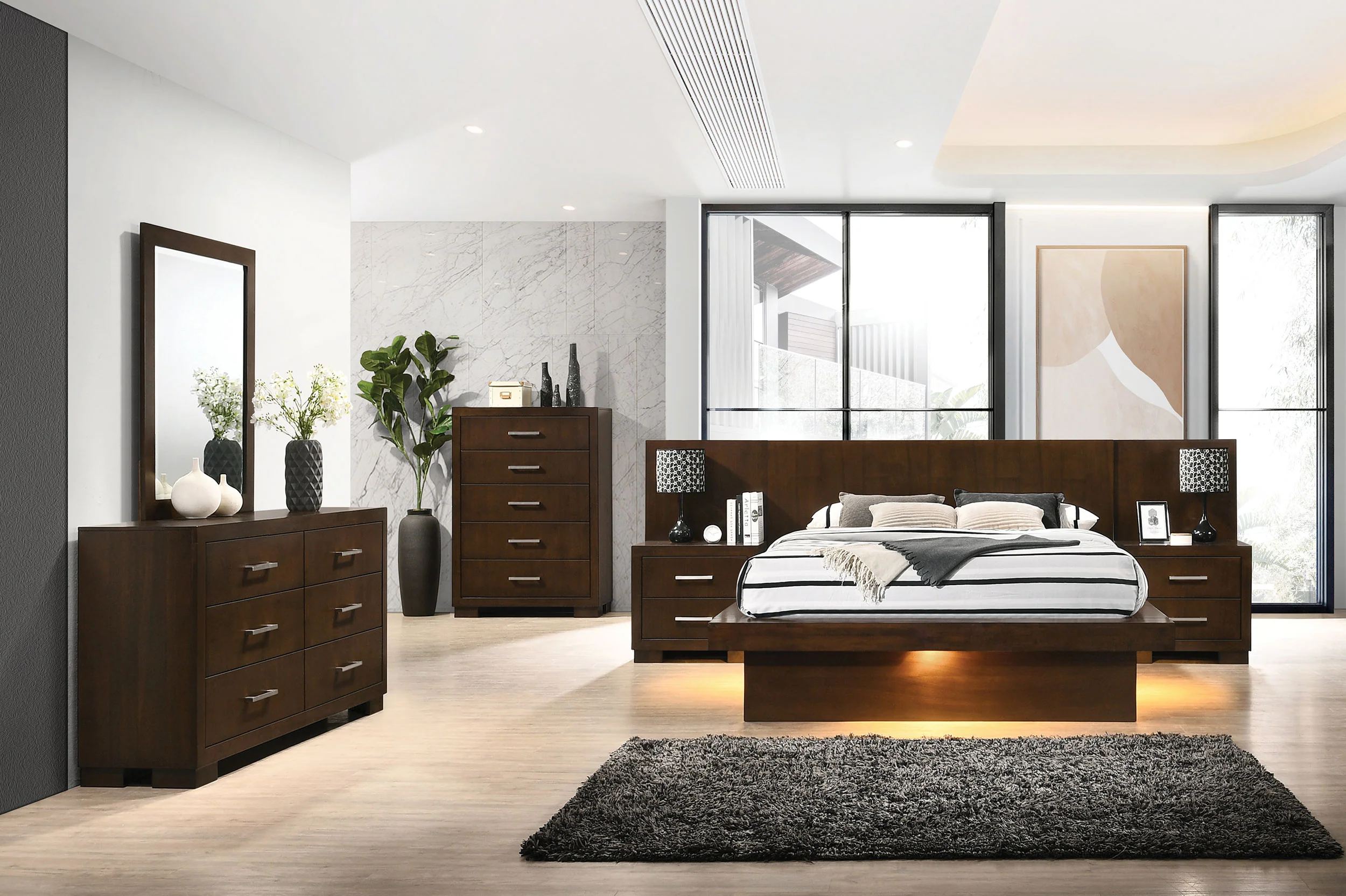 Jessica Wood Queen LED Panel Bed in Cappuccino - Image 3