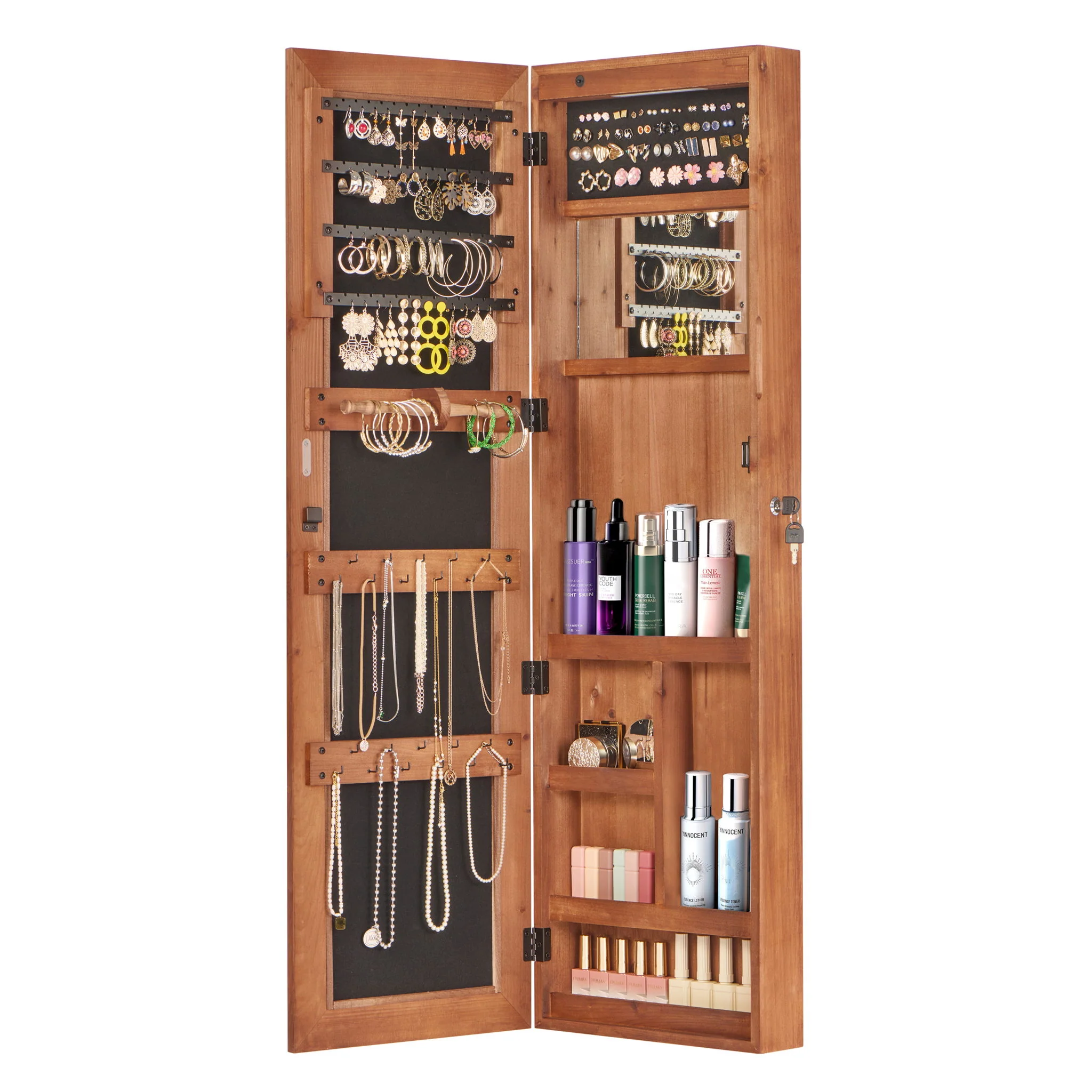 Jewelry Armoire Organizer With Full Length Mirror, Wall Mounted Lockable Cabinet With LED Light - Image 21