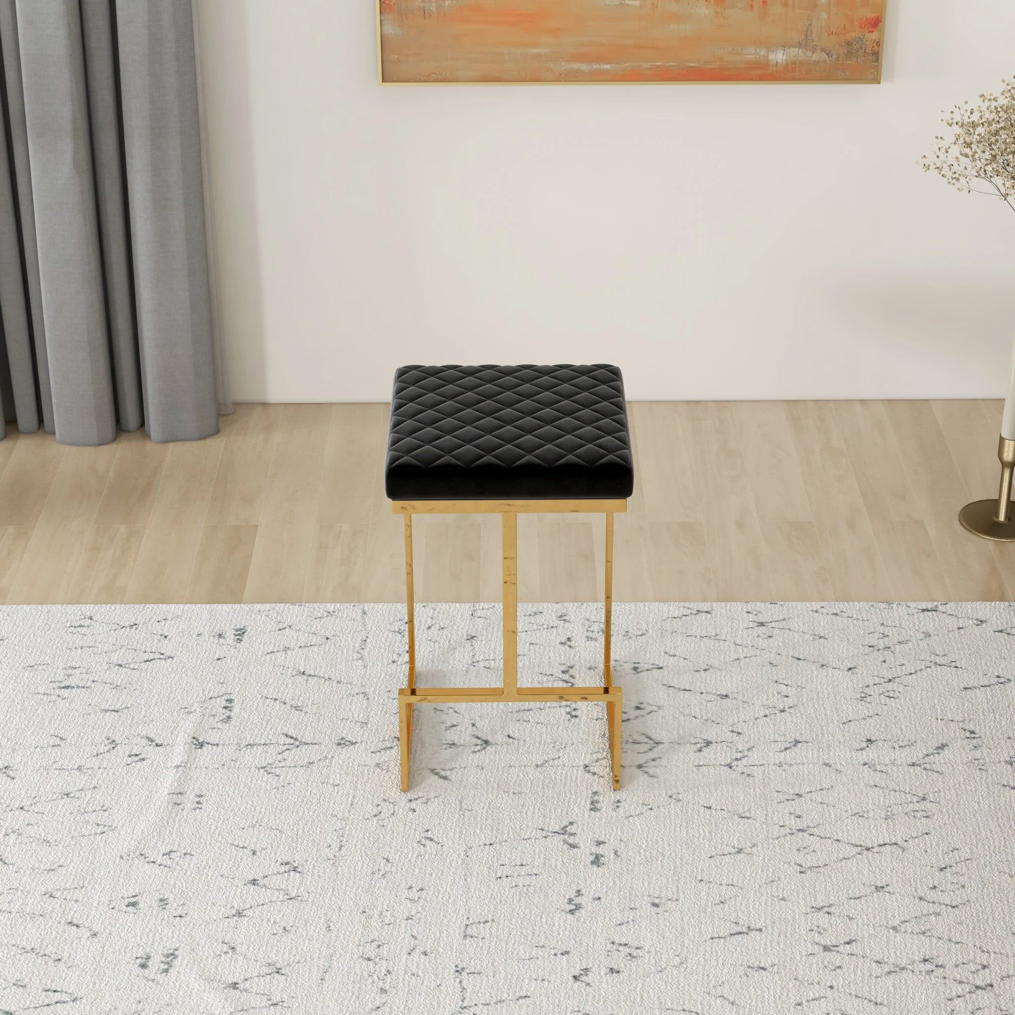 Joel - Upholstered Stool - Black / Gold - Image 5