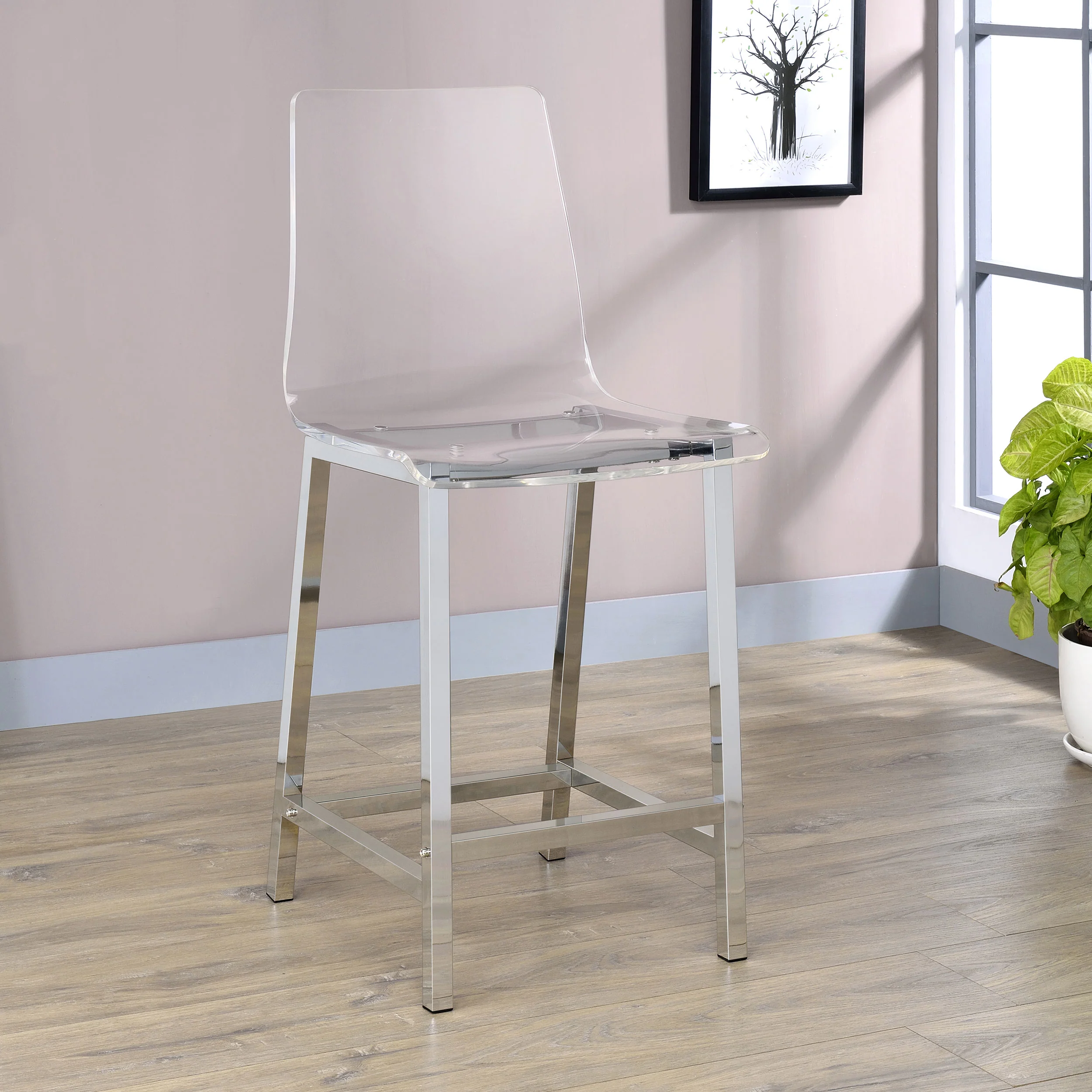 Juelia Clear Acrylic Counter Chair with Chrome Base, Set of 2 - Image 5