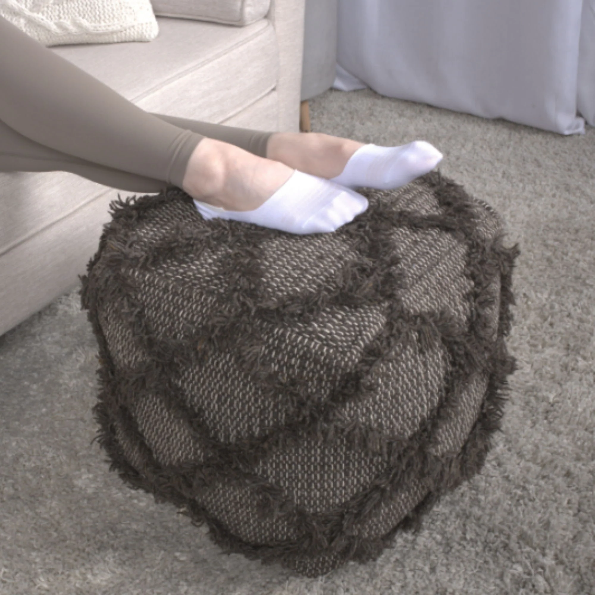 Jumanji - Handcrafted Wool And Cotton Pouf - Brown - Image 3