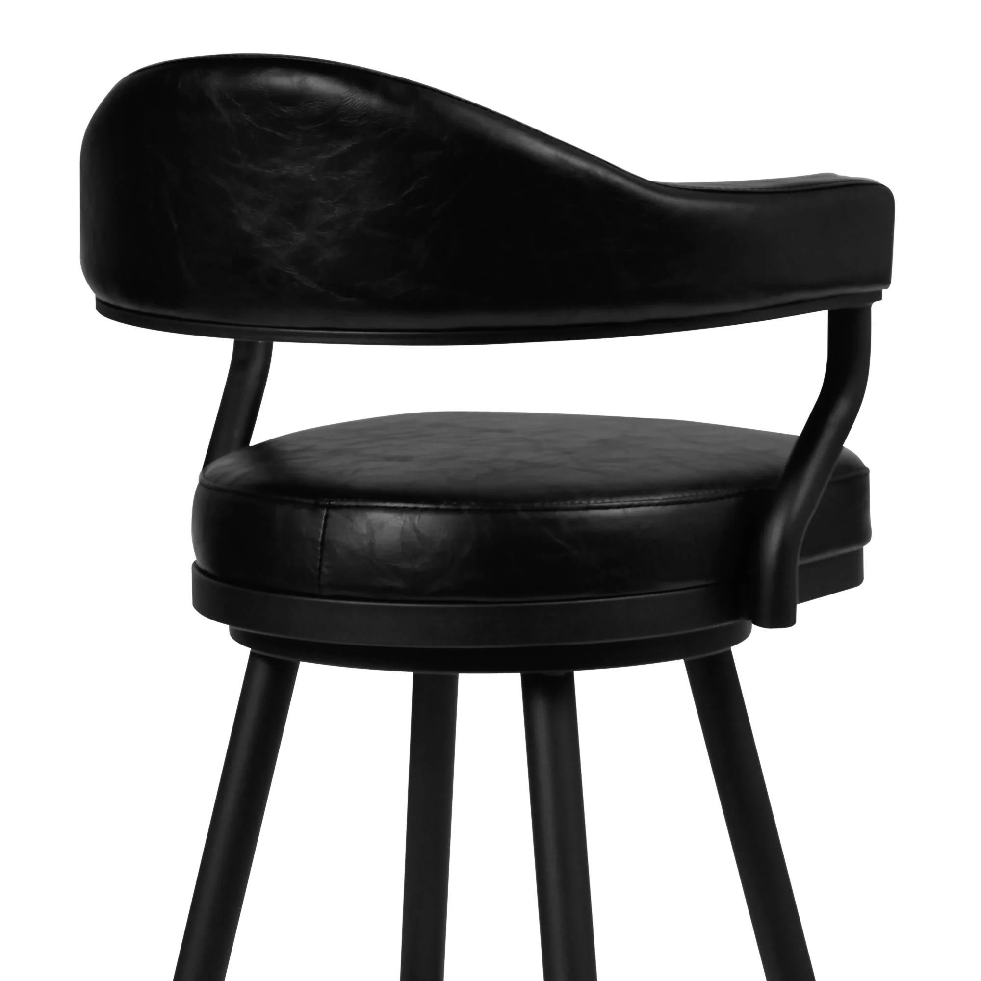 Justin - 30" Bar Height Barstool - A Black Powder Coated Finish And Vintage Black Faux Leather - Image 8