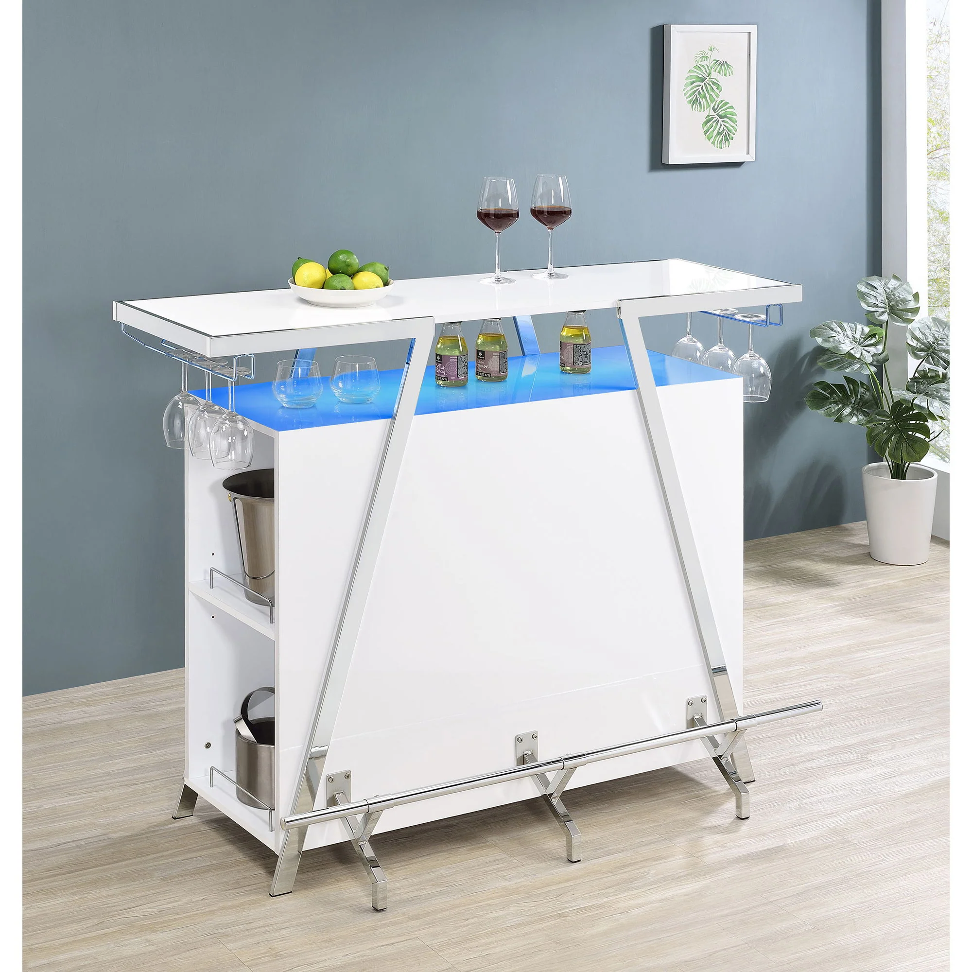 Katia - Wine Cabinet With LED Home Bar, 12 Bottle Storage - Gloss White - Image 3