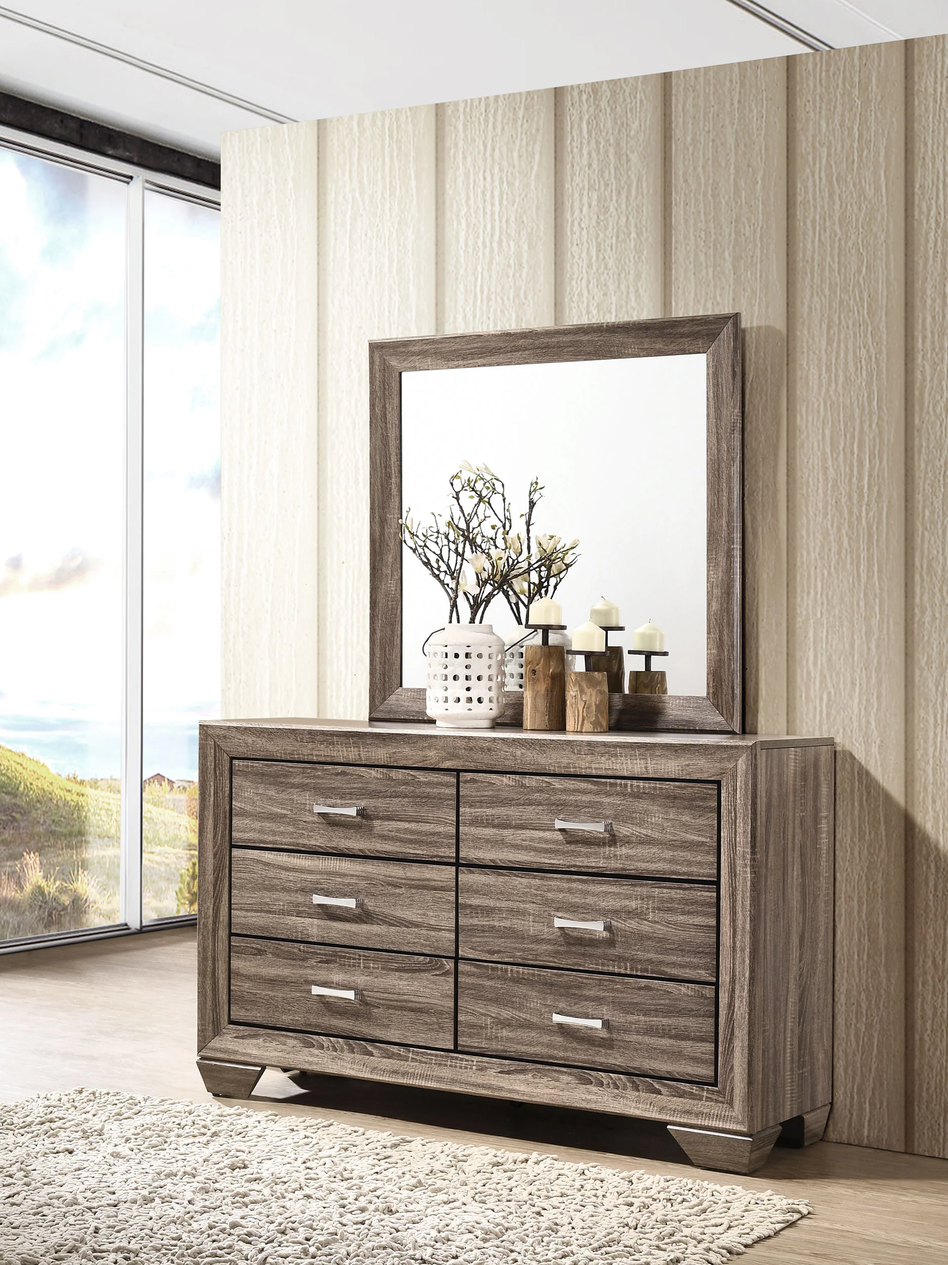 Kauffman 6-Drawer Dresser with Mirror in Washed Taupe - Image 5