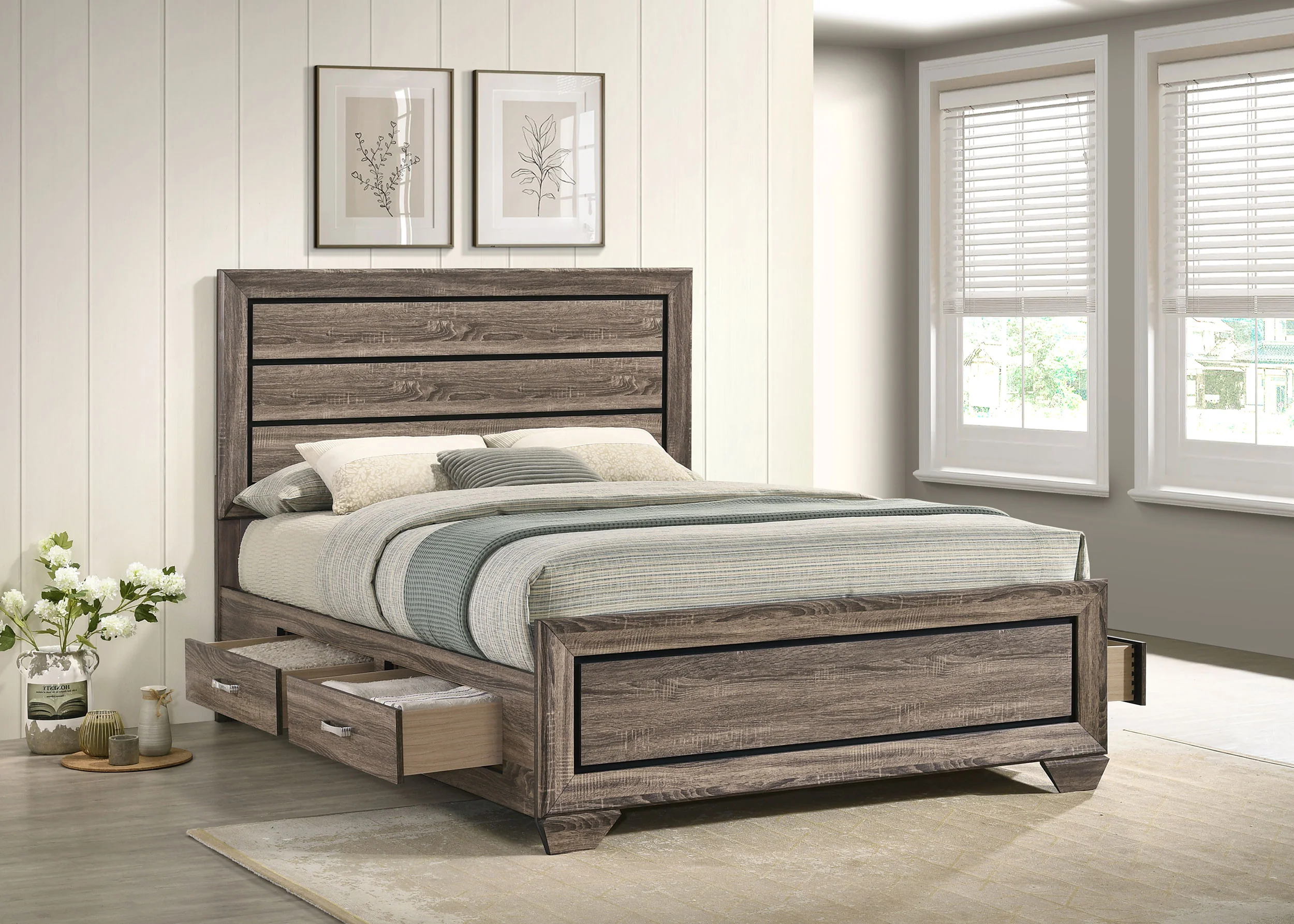 Kauffman Wood Queen Storage Panel Bed Washed Taupe - Image 4